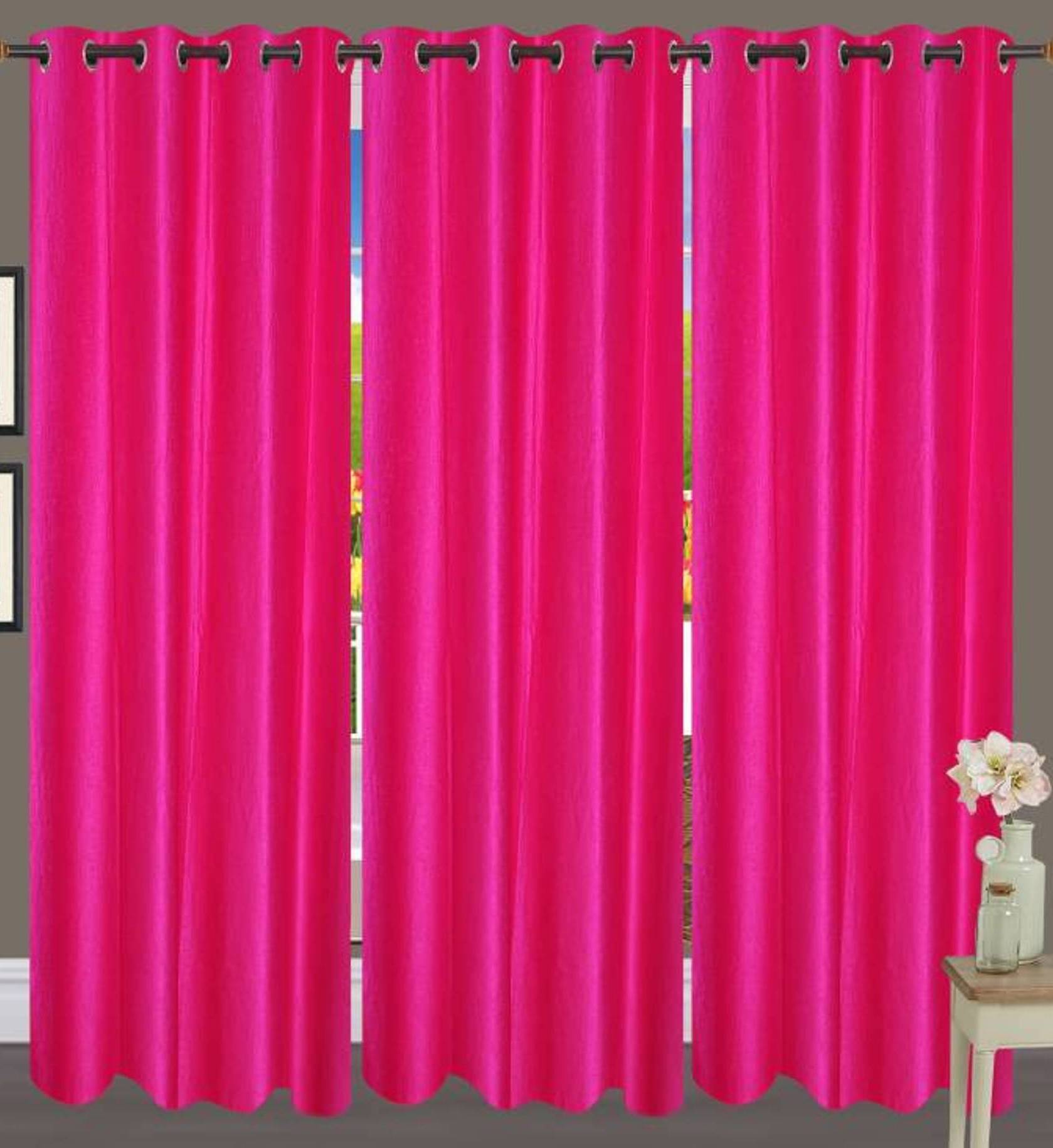 N2C Home Solid Semi-Transparent Eyelet Curtain 5 ft ( Pack of 3 ) - Pink N2C Home Solid Semi-Transparent Eyelet Curtain 5 ft ( Pack of 3 ) - Pink