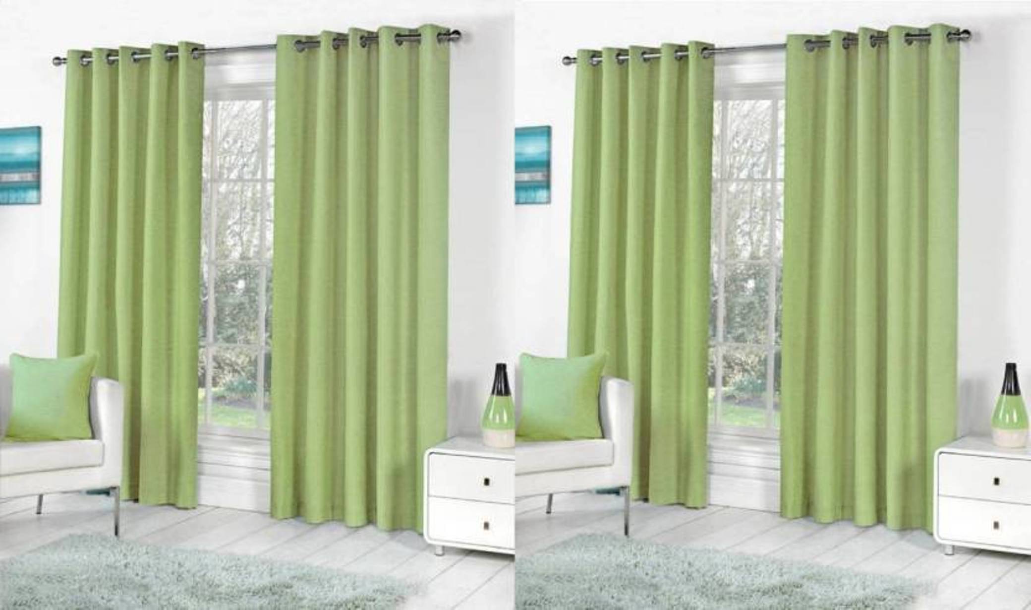 N2C Home Solid Semi-Transparent Eyelet Curtain 7 ft ( Pack of 4 ) - Green N2C Home Solid Semi-Transparent Eyelet Curtain 7 ft ( Pack of 4 ) - Green
