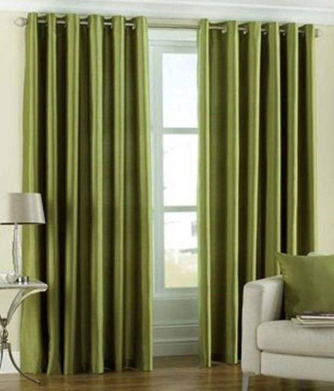N2C Home Solid Semi-Transparent Eyelet Curtain 7 ft ( Pack of 2 ) - Green N2C Home Solid Semi-Transparent Eyelet Curtain 7 ft ( Pack of 2 ) - Green