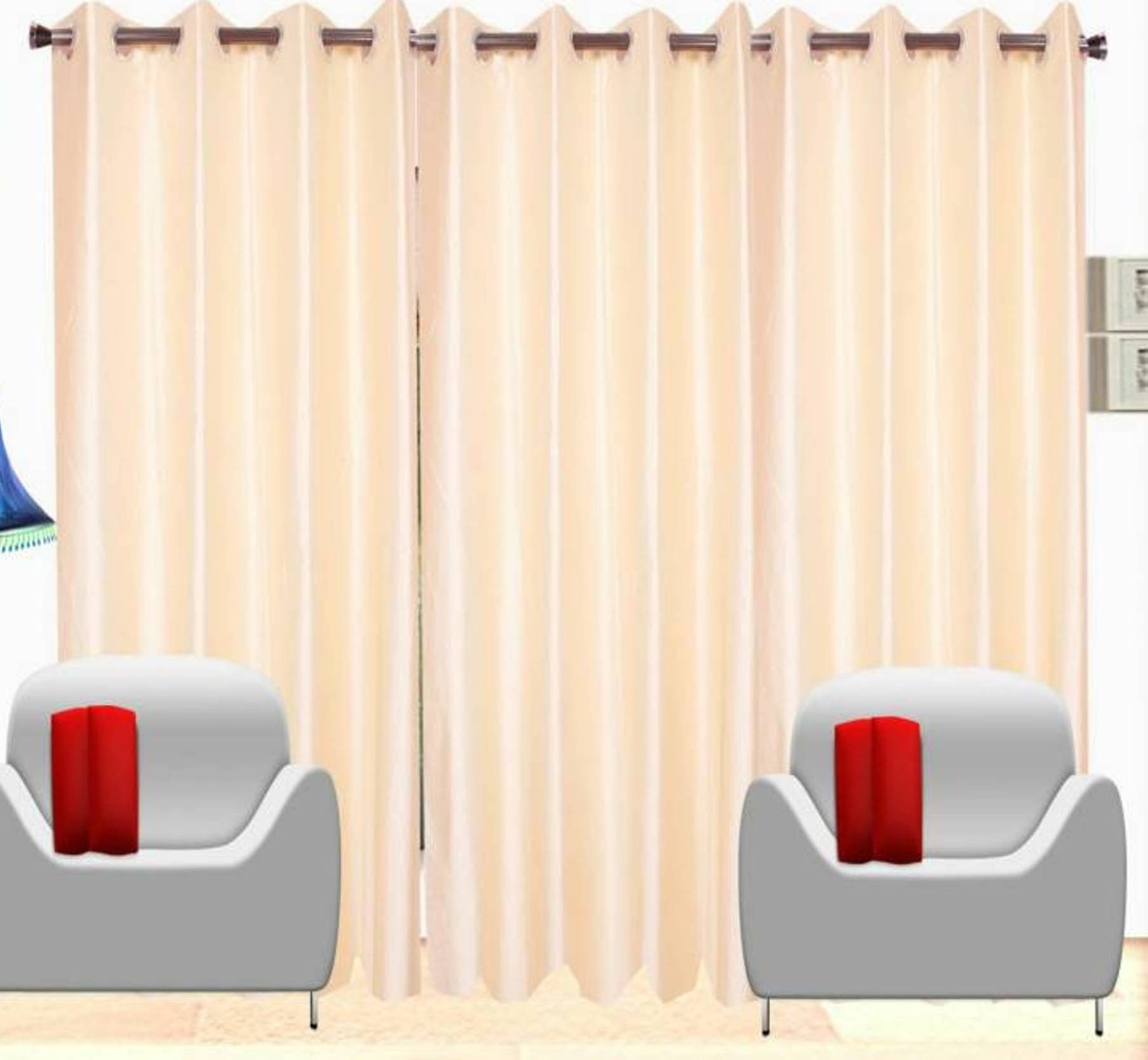N2C Home Solid Semi-Transparent Eyelet Curtain 7 ft ( Pack of 3 ) - Cream N2C Home Solid Semi-Transparent Eyelet Curtain 7 ft ( Pack of 3 ) - Cream