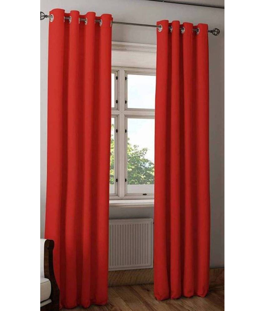 N2C Home Solid Semi-Transparent Eyelet Curtain 9 ft ( Pack of 2 ) - Red N2C Home Solid Semi-Transparent Eyelet Curtain 9 ft ( Pack of 2 ) - Red