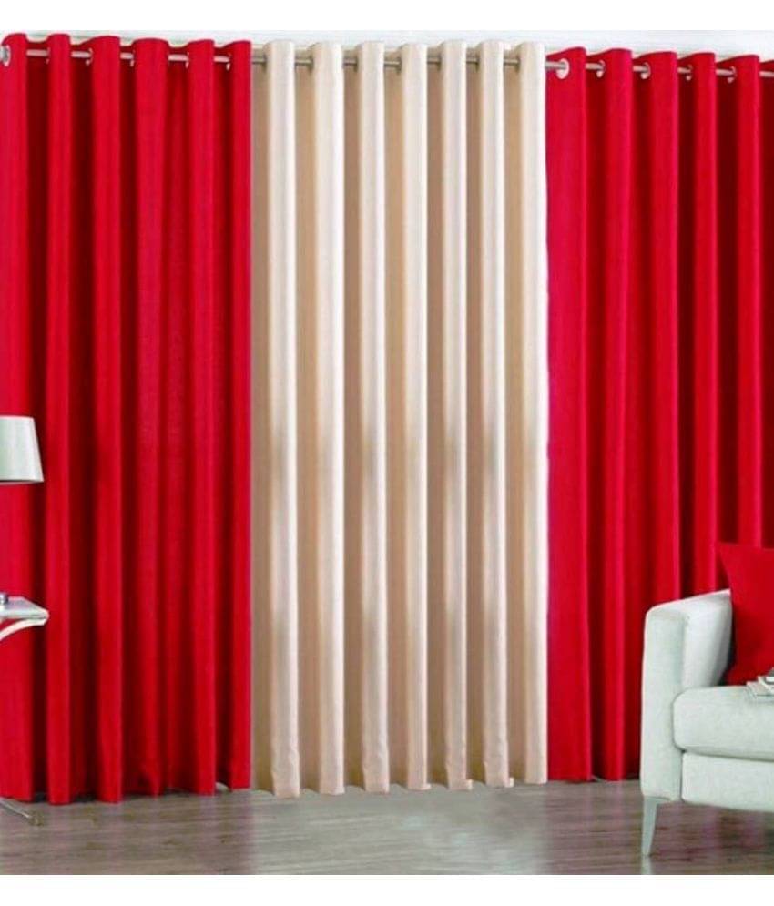 N2C Home Solid Semi-Transparent Eyelet Curtain 9 ft ( Pack of 3 ) - Red N2C Home Solid Semi-Transparent Eyelet Curtain 9 ft ( Pack of 3 ) - Red