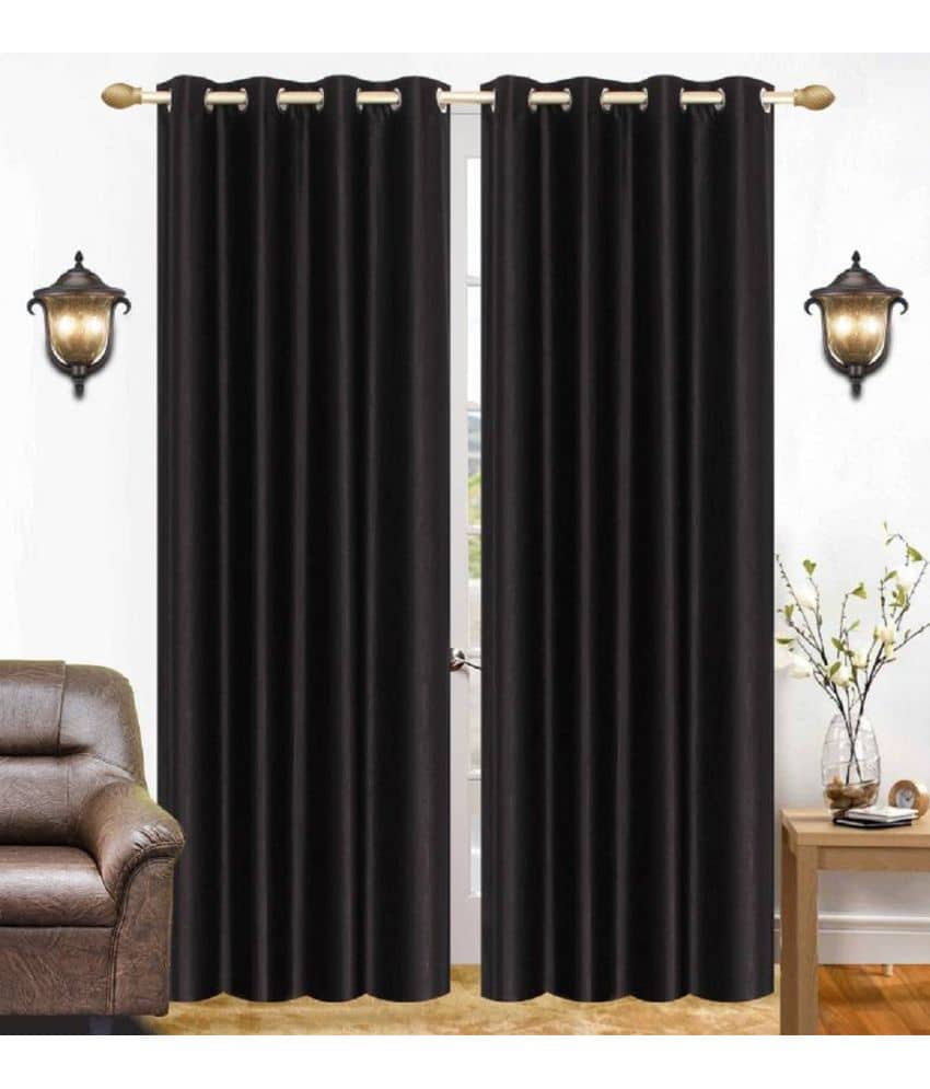 N2C Home Solid Semi-Transparent Eyelet Curtain 7 ft ( Pack of 2 ) - Black