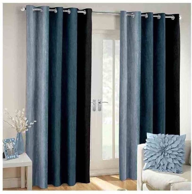 N2C Home Solid Semi-Transparent Eyelet Curtain 7 ft ( Pack of 2 ) - Black N2C Home Solid Semi-Transparent Eyelet Curtain 7 ft ( Pack of 2 ) - Black