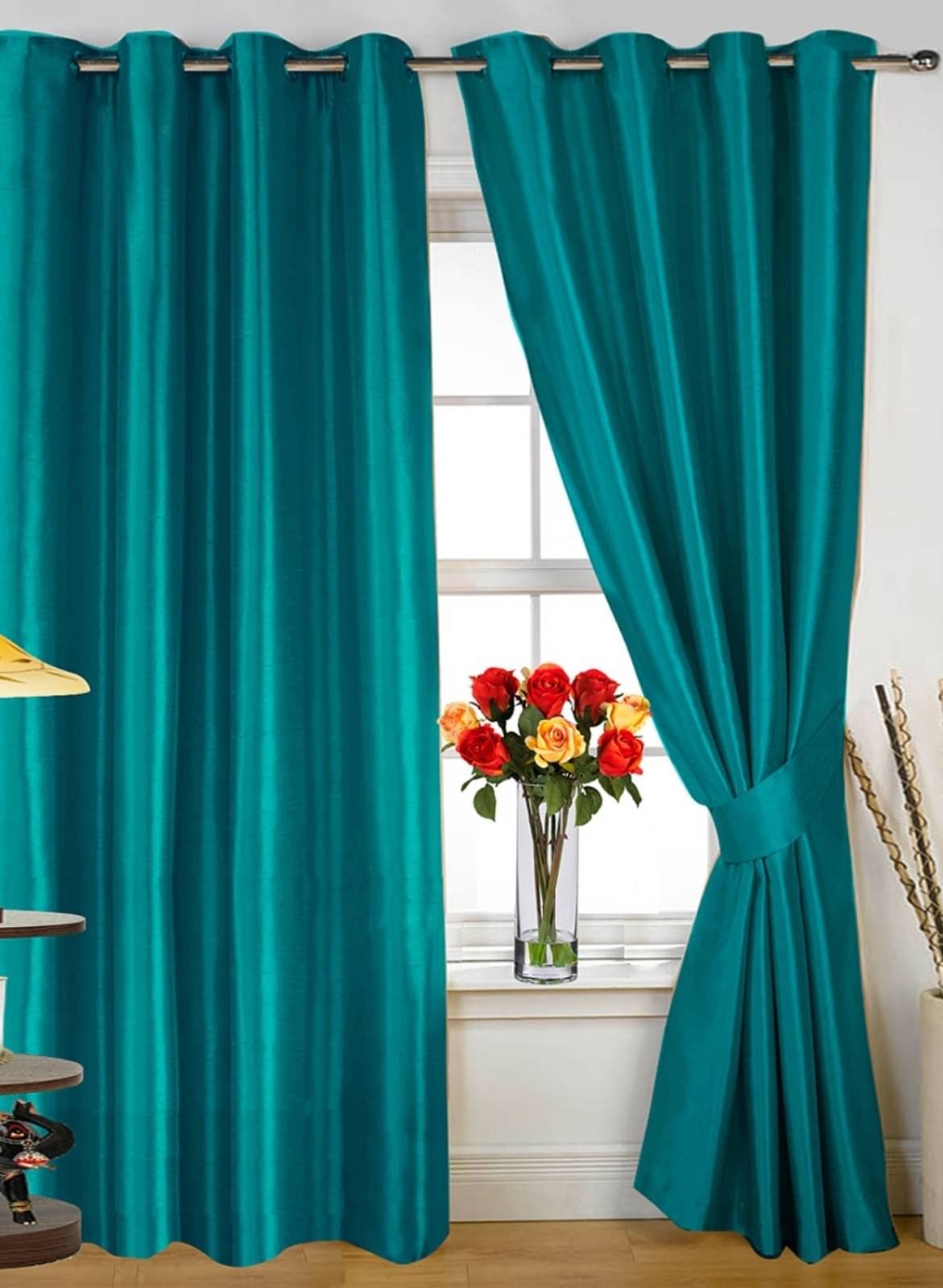 N2C Home Solid Semi-Transparent Eyelet Curtain 9 ft ( Pack of 2 ) - Sea Green N2C Home Solid Semi-Transparent Eyelet Curtain 9 ft ( Pack of 2 ) - Sea Green
