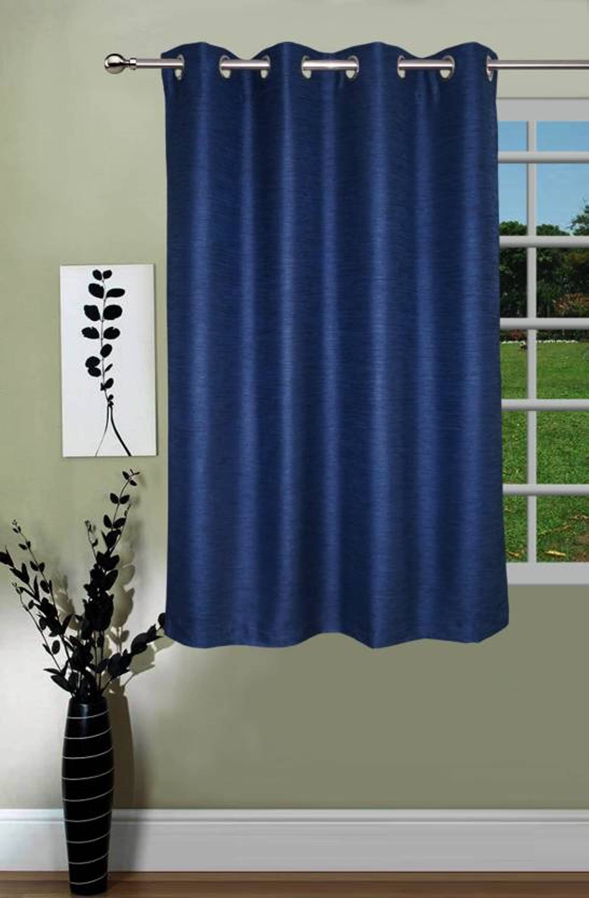 N2C Home Solid Semi-Transparent Eyelet Curtain 5 ft ( Pack of 1 ) - Blue N2C Home Solid Semi-Transparent Eyelet Curtain 5 ft ( Pack of 1 ) - Blue