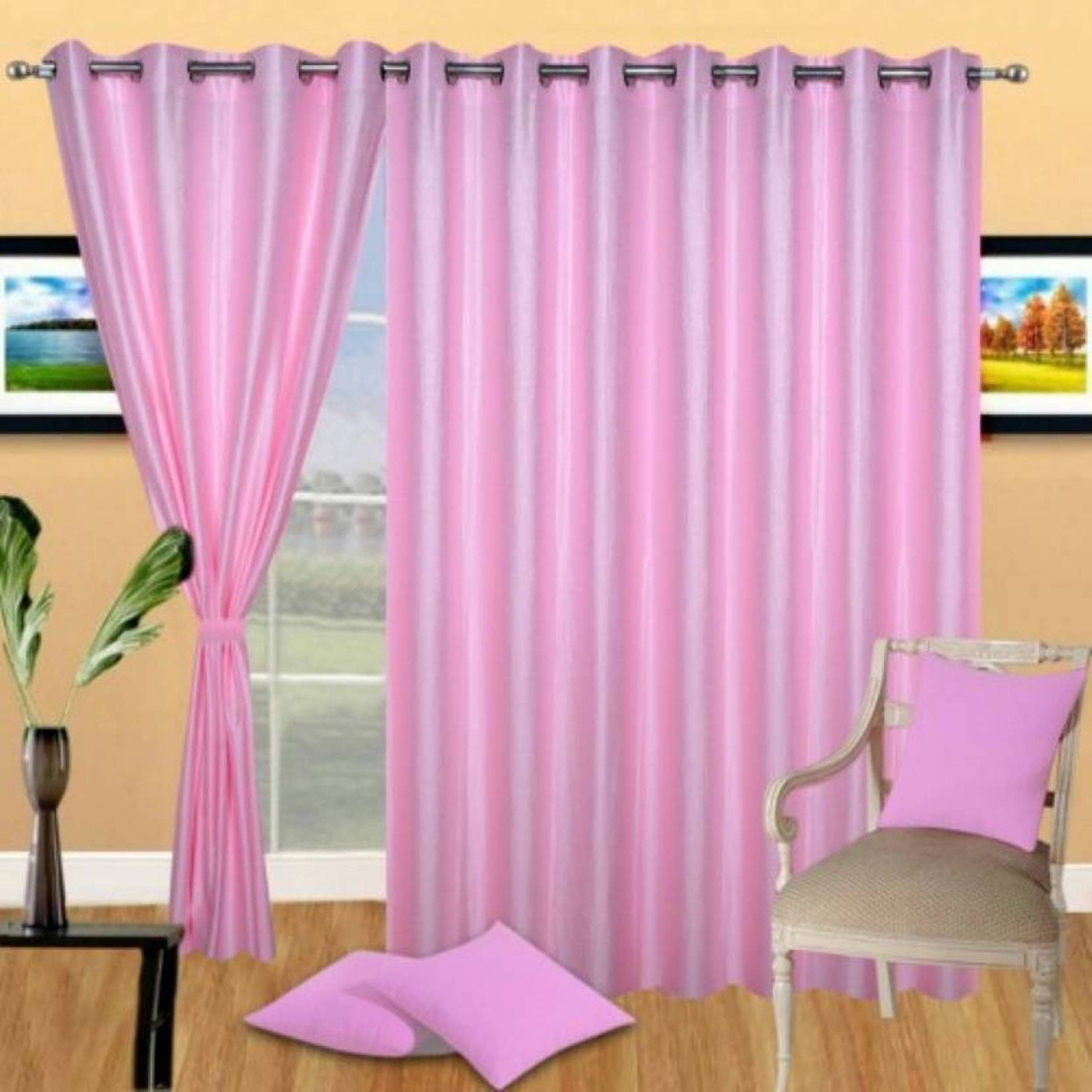 N2C Home Solid Semi-Transparent Eyelet Curtain 7 ft ( Pack of 3 ) - Pink