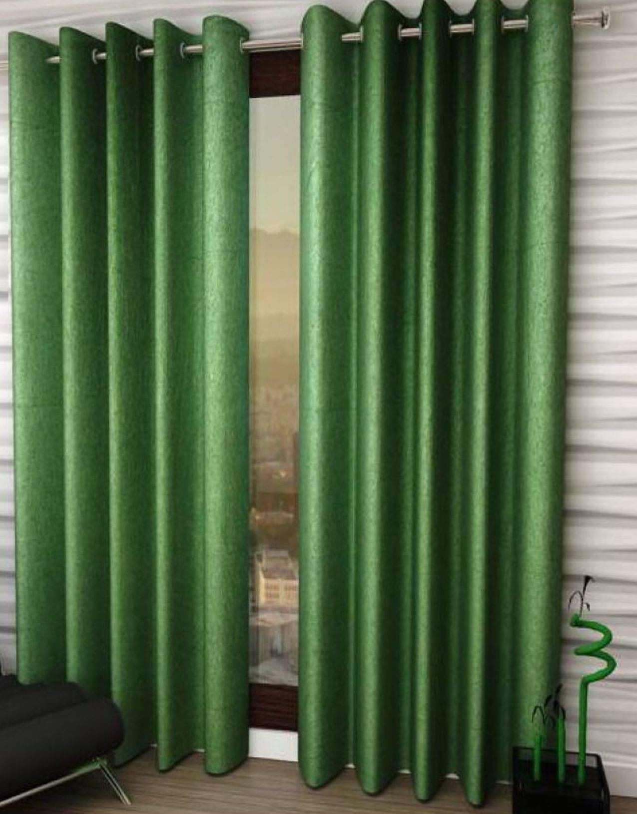 N2C Home Solid Semi-Transparent Eyelet Curtain 7 ft ( Pack of 2 ) - Green N2C Home Solid Semi-Transparent Eyelet Curtain 7 ft ( Pack of 2 ) - Green