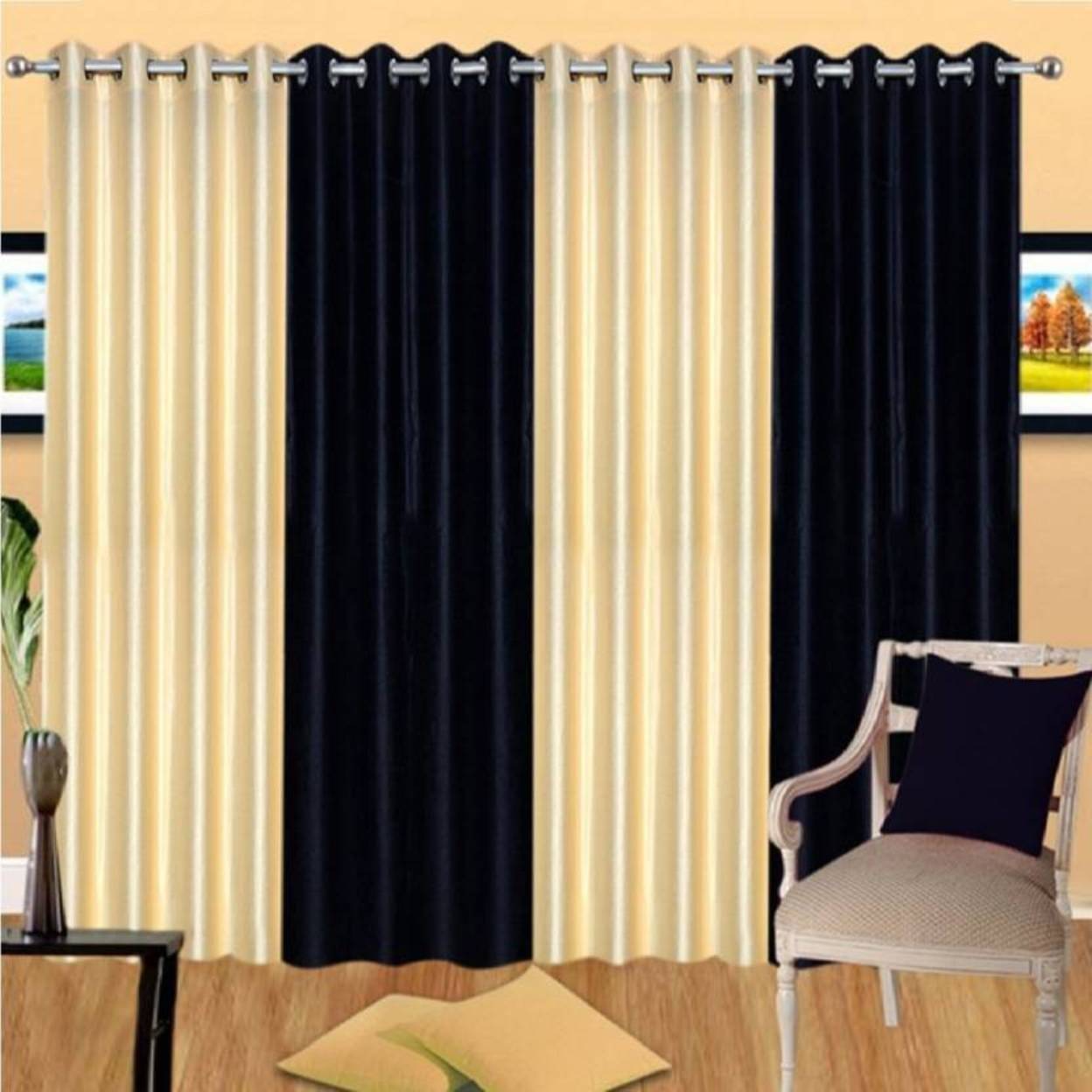     			N2C Home Solid Semi-Transparent Eyelet Curtain 5 ft ( Pack of 4 ) - Multicolor