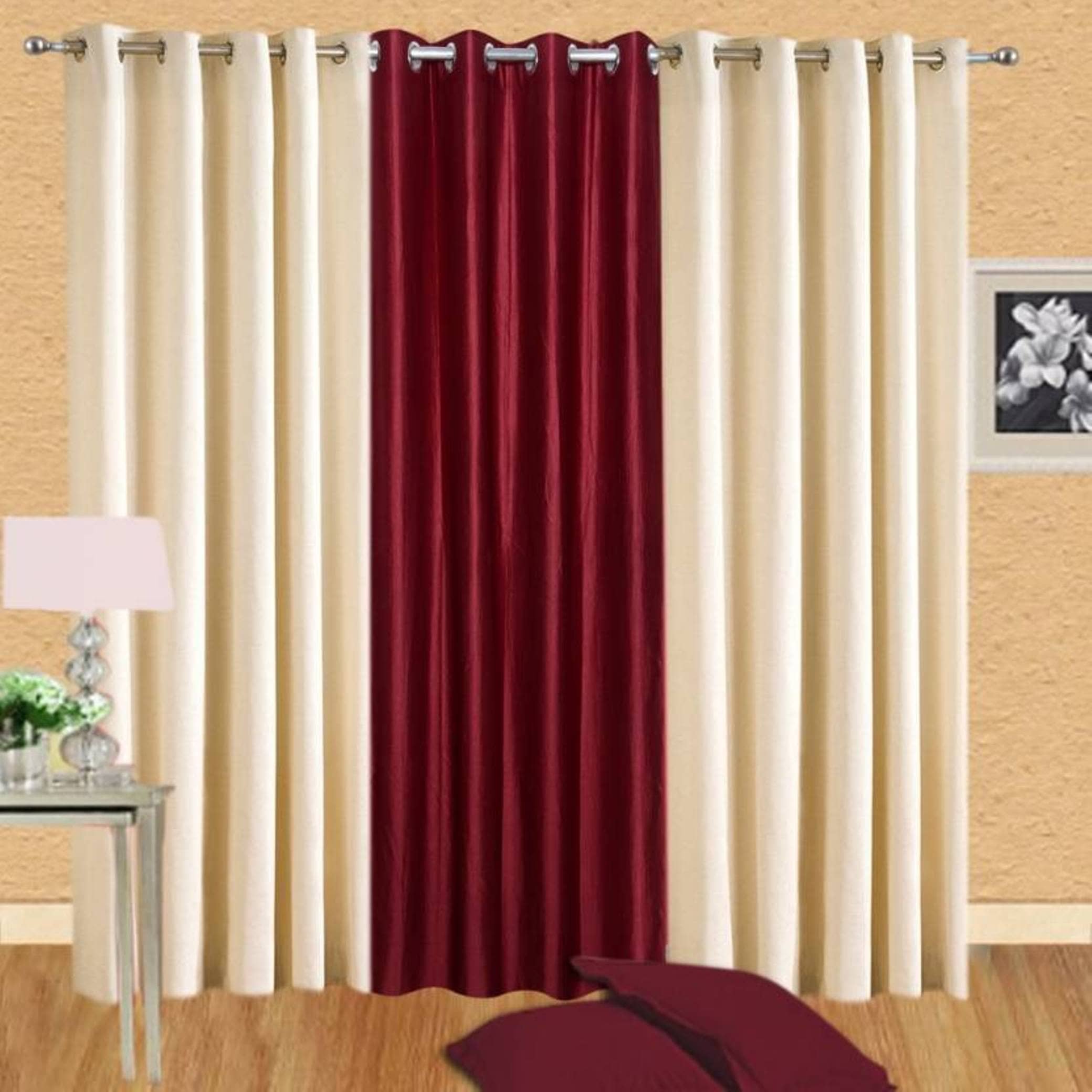 N2C Home Solid Semi-Transparent Eyelet Curtain 9 ft ( Pack of 3 ) - Multicolor