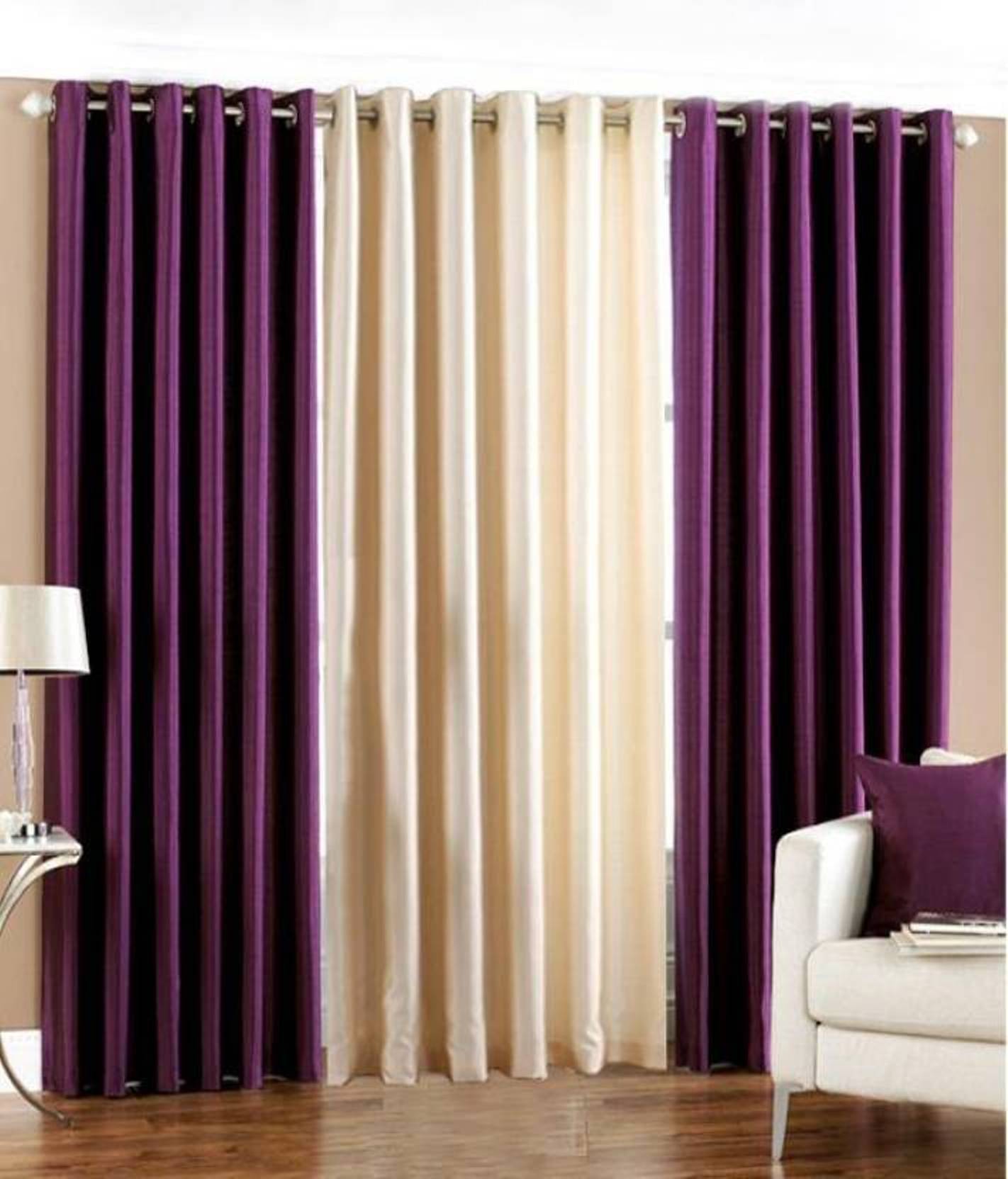 N2C Home Solid Semi-Transparent Eyelet Curtain 5 ft ( Pack of 3 ) - Purple N2C Home Solid Semi-Transparent Eyelet Curtain 5 ft ( Pack of 3 ) - Purple