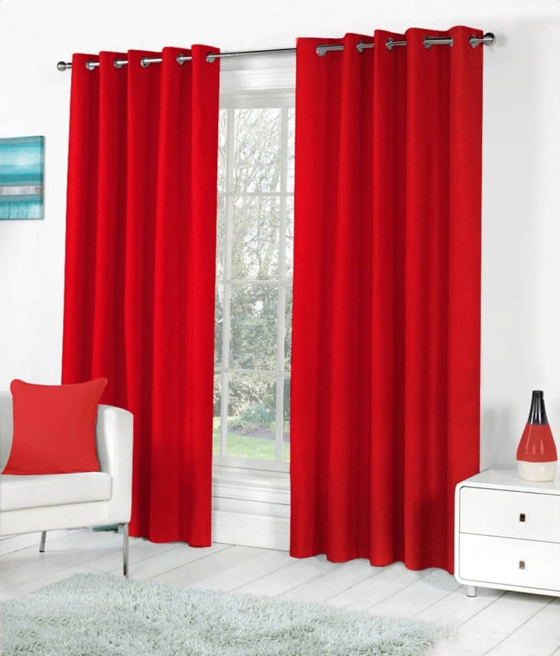     			N2C Home Solid Semi-Transparent Eyelet Curtain 7 ft ( Pack of 2 ) - Red