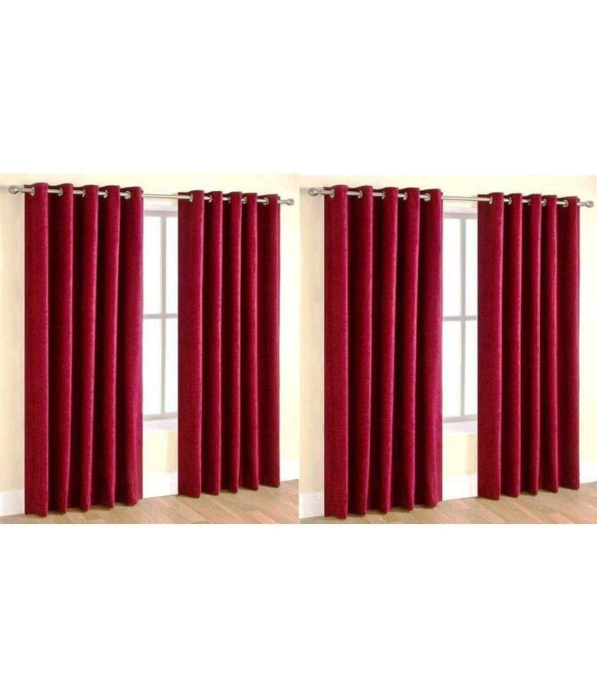 N2C Home Solid Semi-Transparent Eyelet Curtain 5 ft ( Pack of 4 ) - Maroon N2C Home Solid Semi-Transparent Eyelet Curtain 5 ft ( Pack of 4 ) - Maroon
