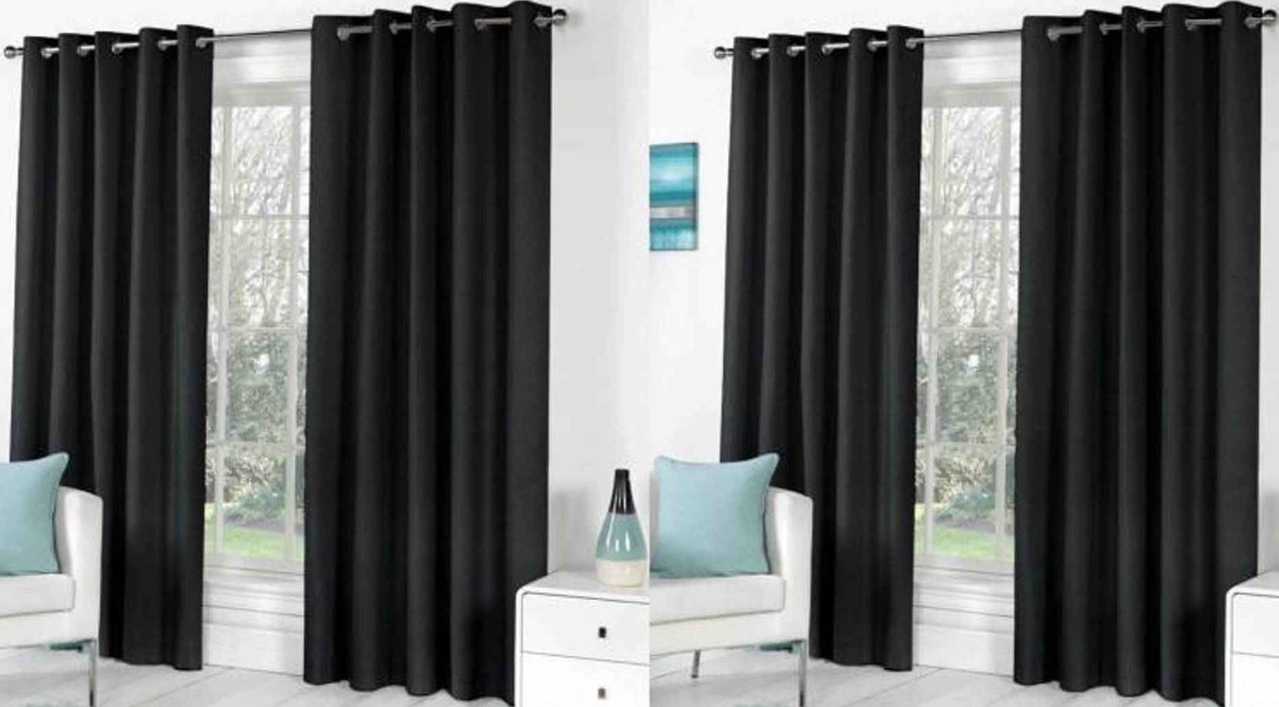 N2C Home Solid Semi-Transparent Eyelet Curtain 7 ft ( Pack of 4 ) - Black N2C Home Solid Semi-Transparent Eyelet Curtain 7 ft ( Pack of 4 ) - Black