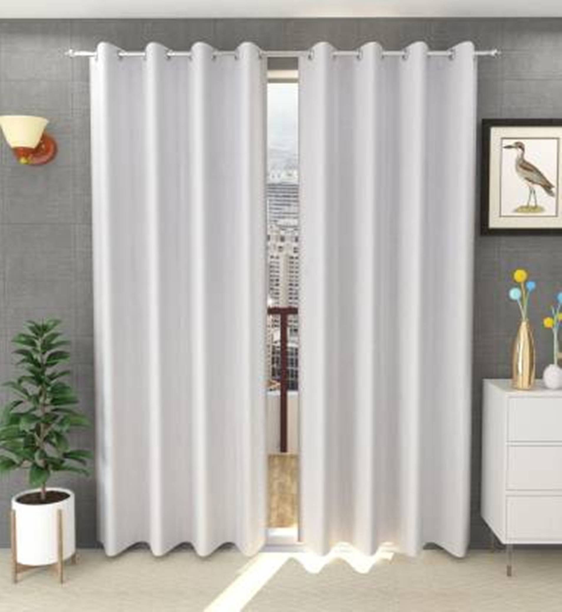 N2C Home Solid Semi-Transparent Eyelet Curtain 7 ft ( Pack of 2 ) - White N2C Home Solid Semi-Transparent Eyelet Curtain 7 ft ( Pack of 2 ) - White