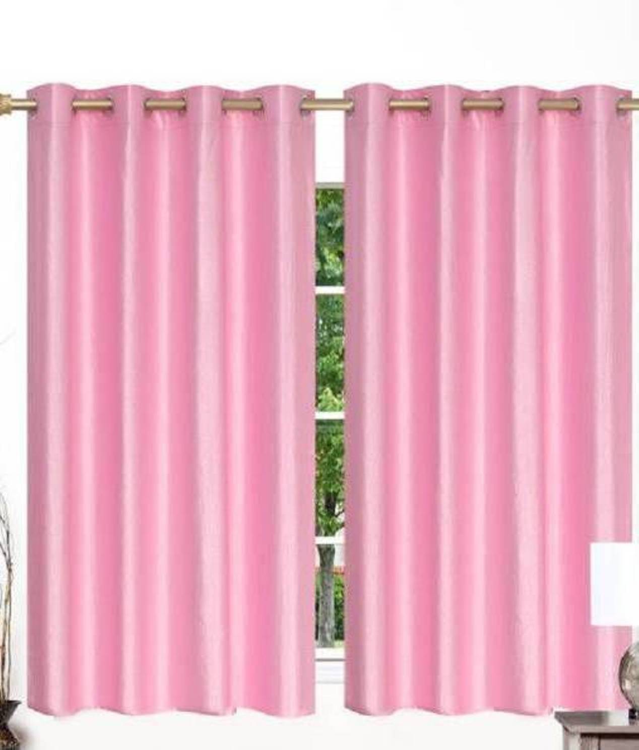 N2C Home Solid Semi-Transparent Eyelet Curtain 5 ft ( Pack of 2 ) - Pink N2C Home Solid Semi-Transparent Eyelet Curtain 5 ft ( Pack of 2 ) - Pink