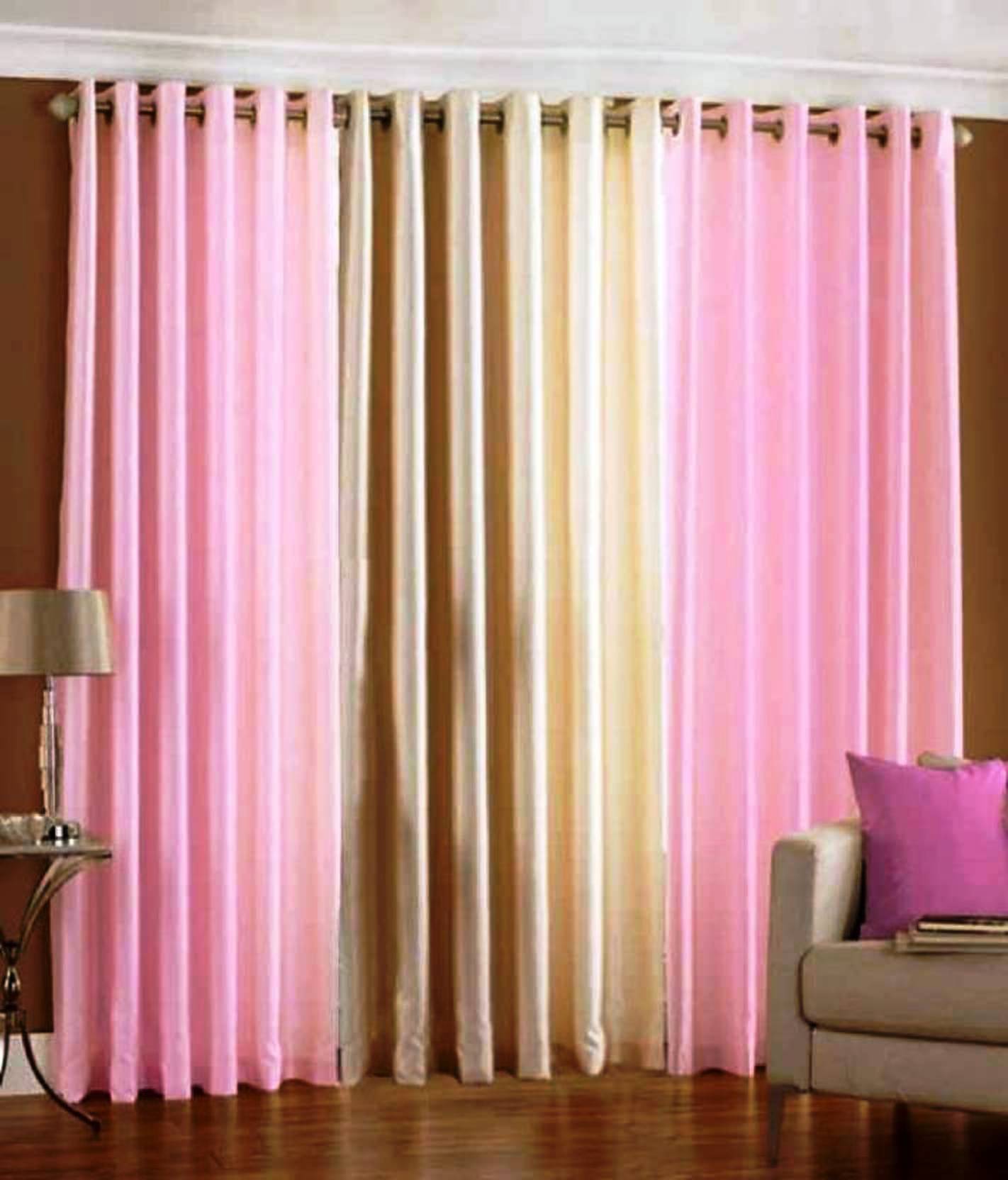 N2C Home Solid Semi-Transparent Eyelet Curtain 5 ft ( Pack of 3 ) - Pink N2C Home Solid Semi-Transparent Eyelet Curtain 5 ft ( Pack of 3 ) - Pink