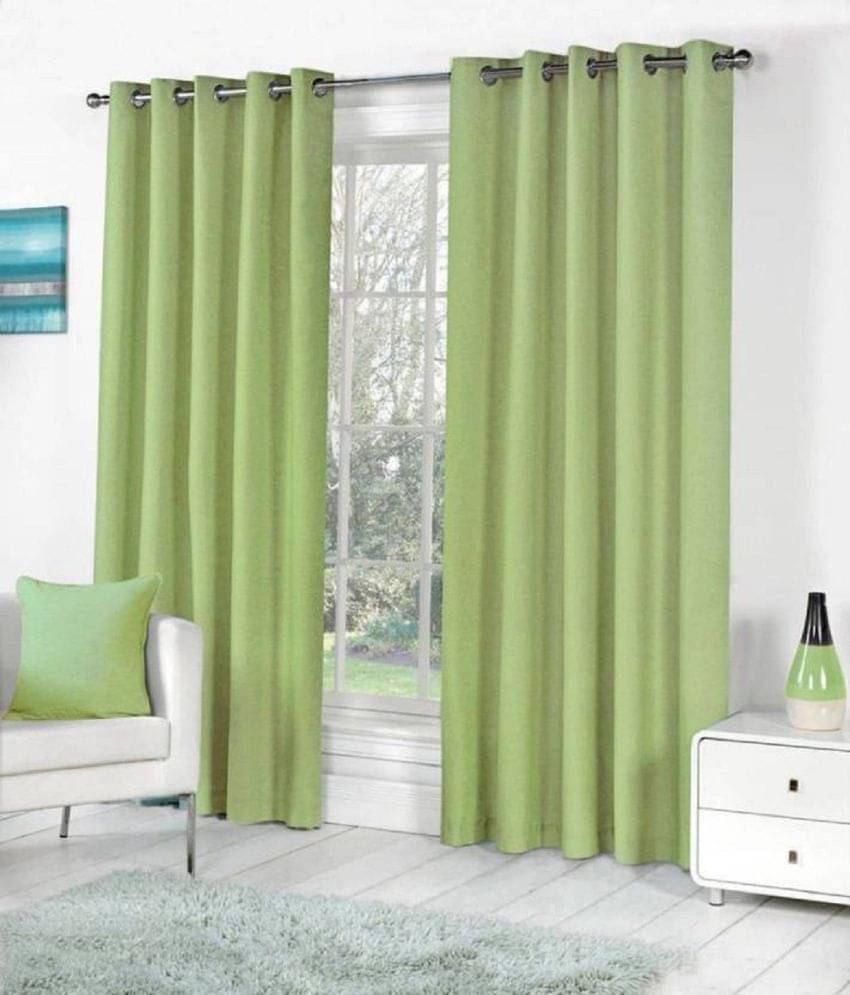     			N2C Home Solid Semi-Transparent Eyelet Curtain 7 ft ( Pack of 2 ) - Green
