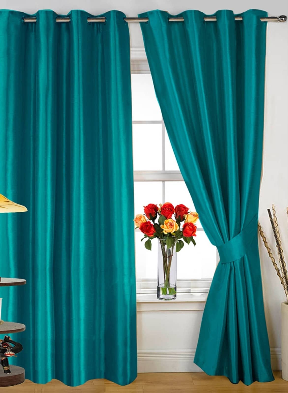N2C Home Solid Semi-Transparent Eyelet Curtain 7 ft ( Pack of 2 ) - Sea Green