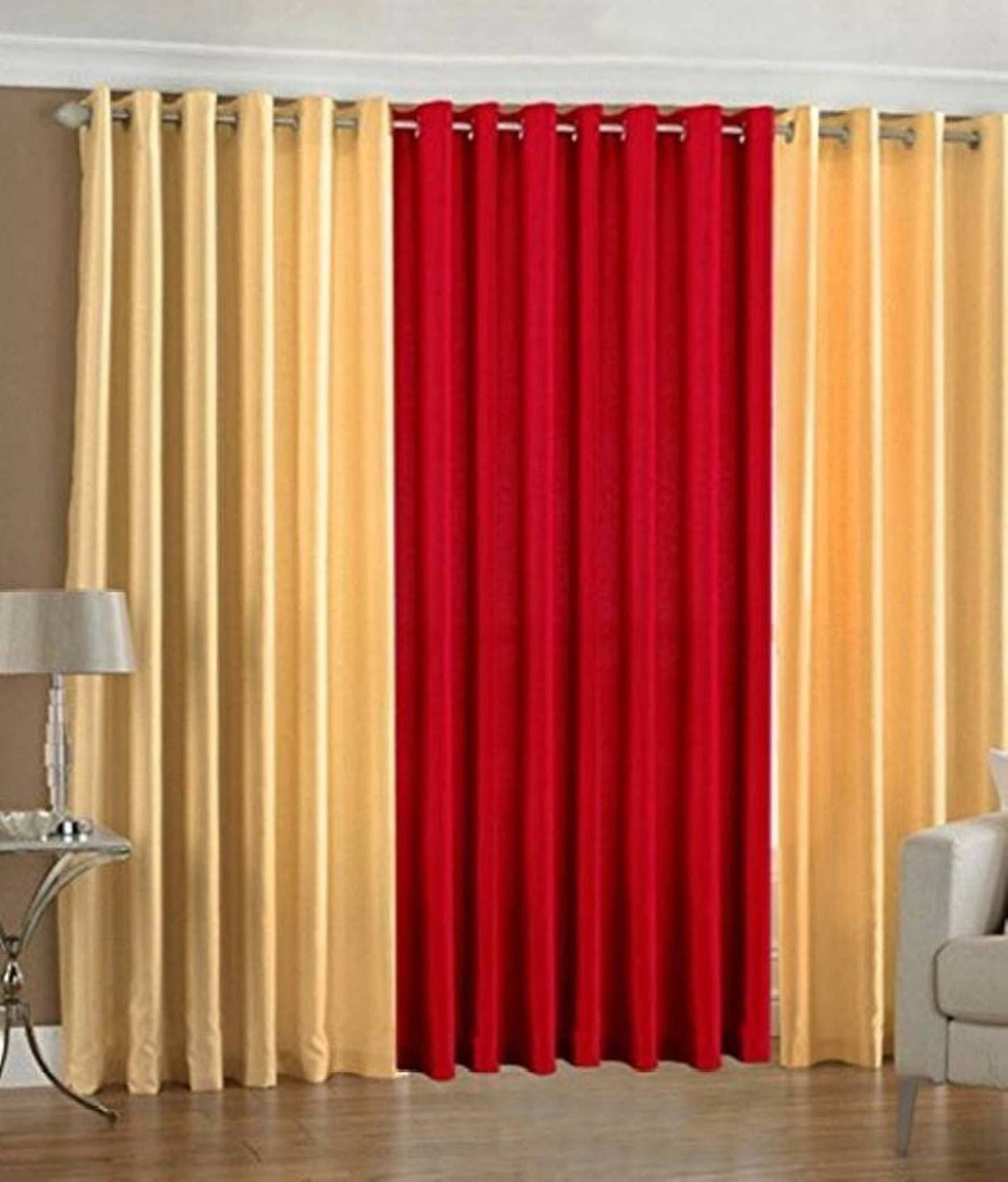 N2C Home Solid Semi-Transparent Eyelet Curtain 7 ft ( Pack of 3 ) - Multicolor