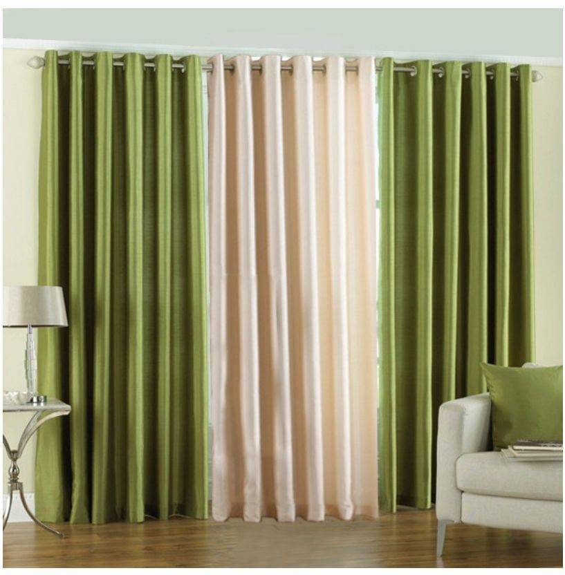 N2C Home Solid Semi-Transparent Eyelet Curtain 5 ft ( Pack of 3 ) - Green N2C Home Solid Semi-Transparent Eyelet Curtain 5 ft ( Pack of 3 ) - Green
