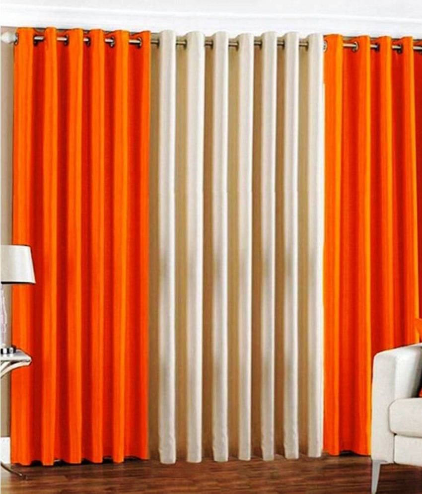 N2C Home Solid Semi-Transparent Eyelet Curtain 9 ft ( Pack of 3 ) - Orange N2C Home Solid Semi-Transparent Eyelet Curtain 9 ft ( Pack of 3 ) - Orange
