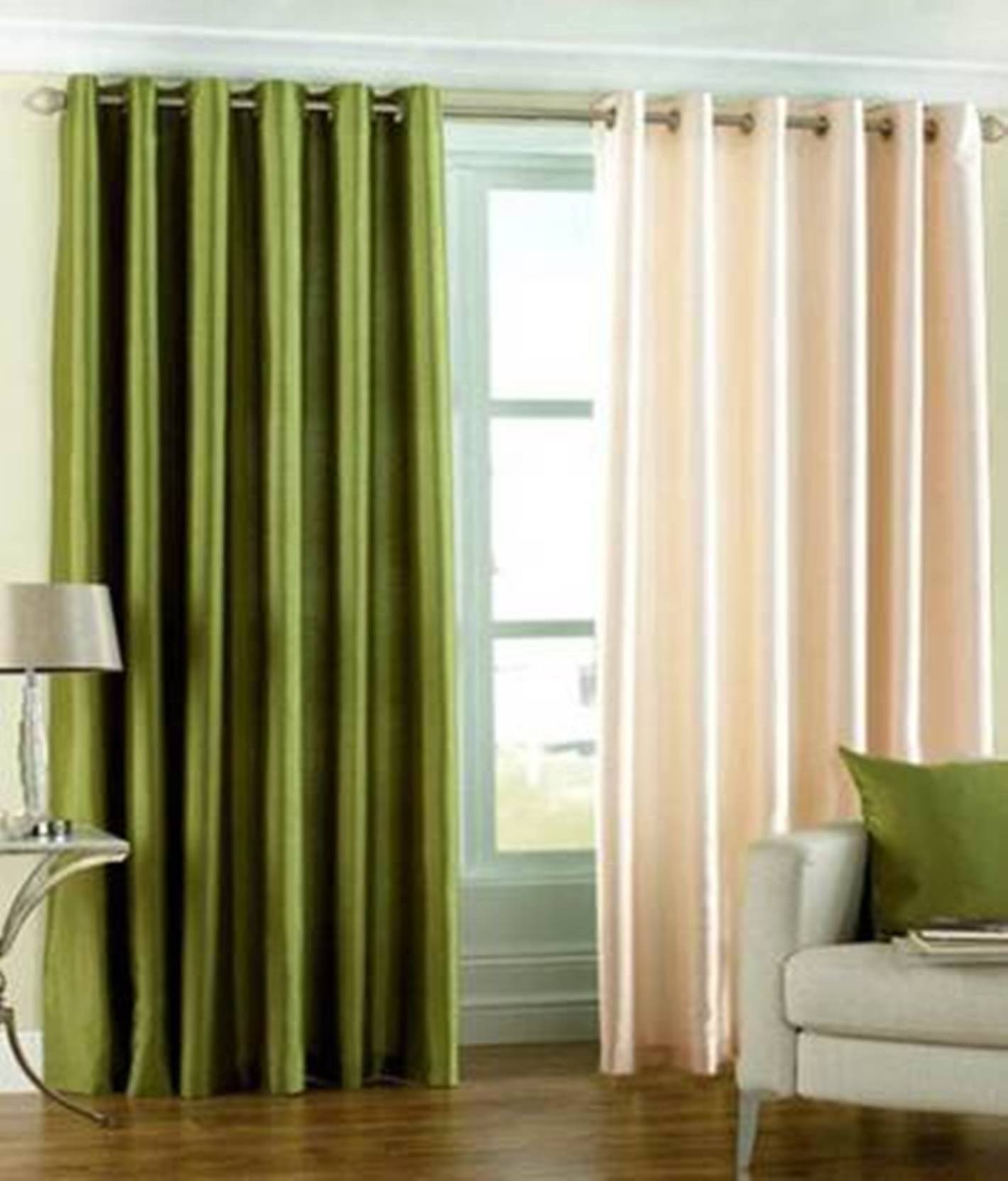 N2C Home Solid Semi-Transparent Eyelet Curtain 7 ft ( Pack of 2 ) - Green N2C Home Solid Semi-Transparent Eyelet Curtain 7 ft ( Pack of 2 ) - Green