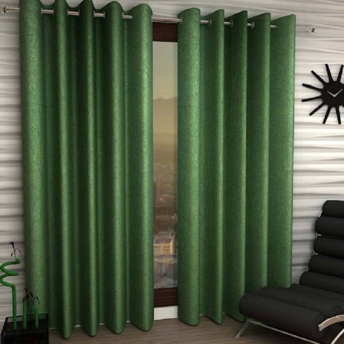     			N2C Home Solid Semi-Transparent Eyelet Curtain 9 ft ( Pack of 2 ) - Green