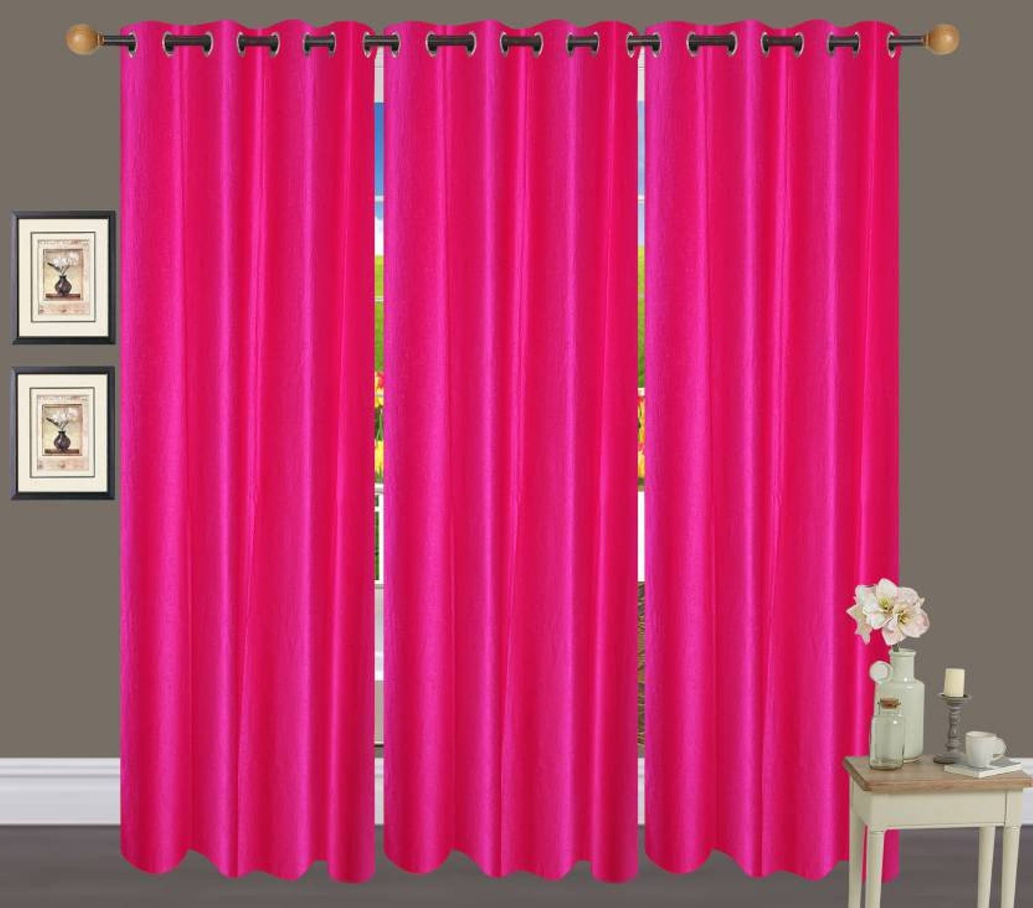 N2C Home Solid Semi-Transparent Eyelet Curtain 5 ft ( Pack of 3 ) - Pink N2C Home Solid Semi-Transparent Eyelet Curtain 5 ft ( Pack of 3 ) - Pink