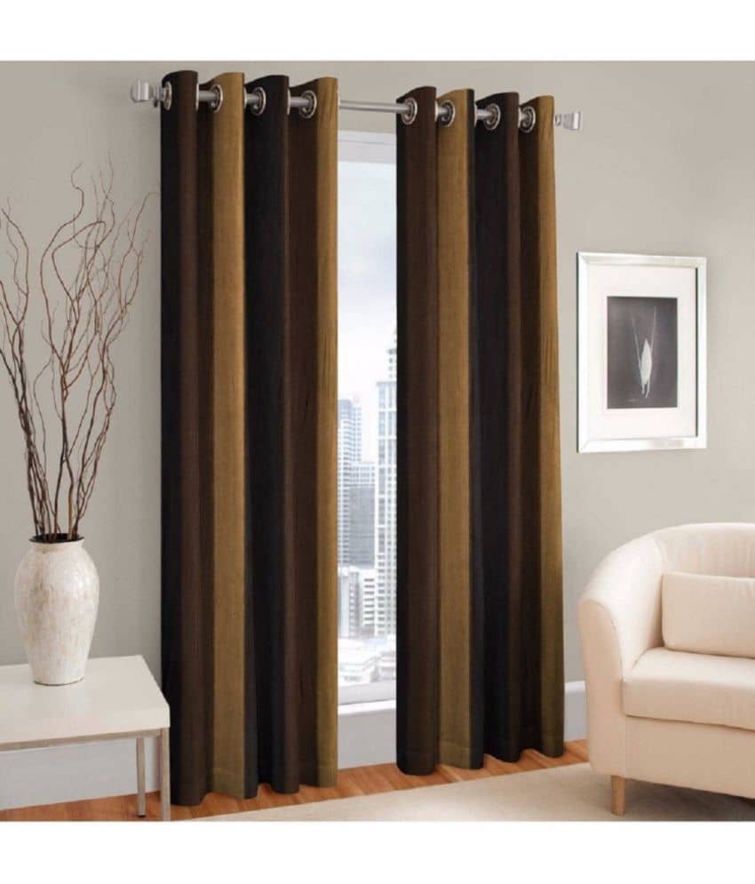 N2C Home Solid Semi-Transparent Eyelet Curtain 7 ft ( Pack of 2 ) - Brown