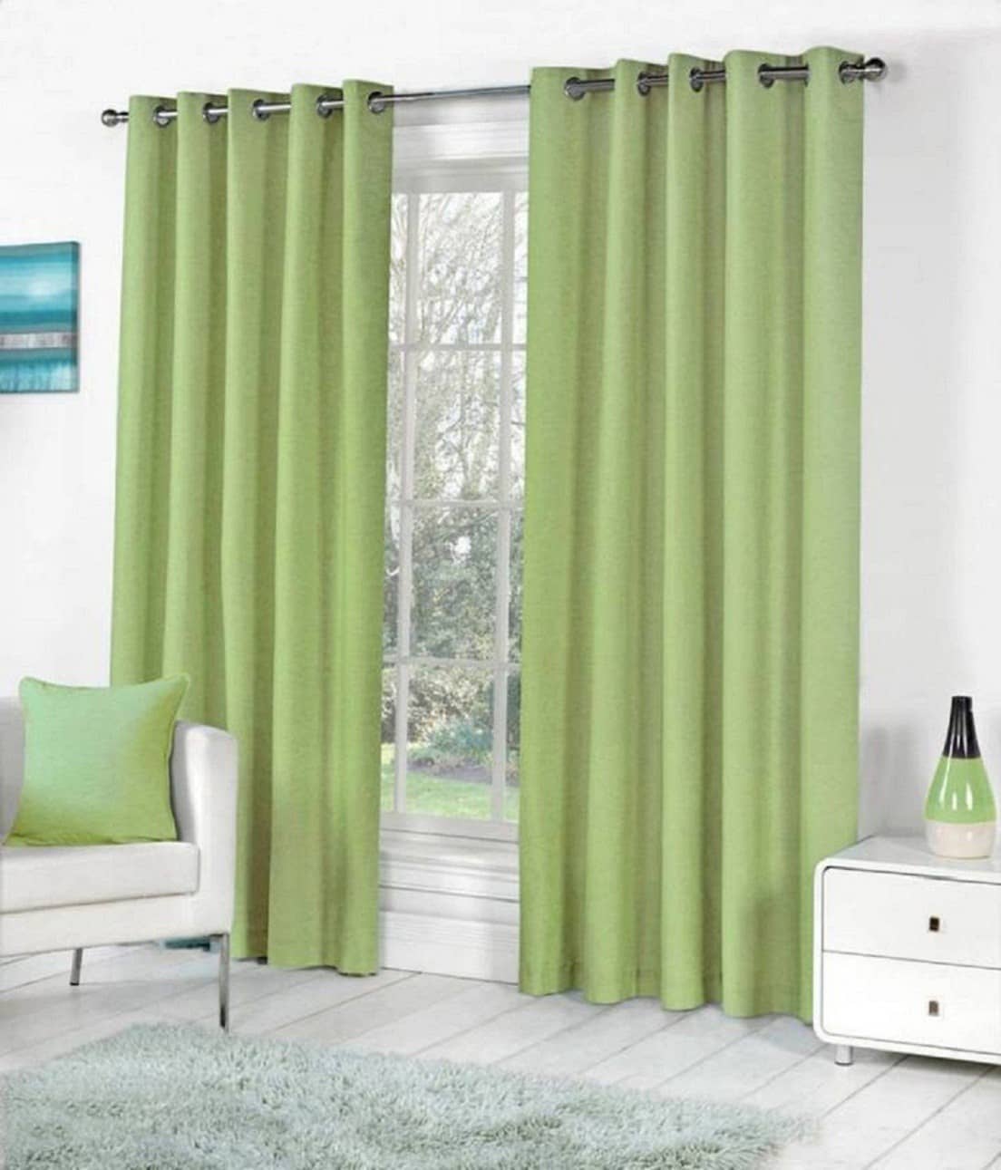 N2C Home Solid Semi-Transparent Eyelet Curtain 9 ft ( Pack of 2 ) - Green