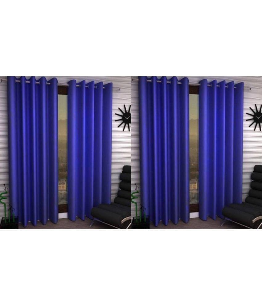 N2C Home Solid Semi-Transparent Eyelet Curtain 7 ft ( Pack of 4 ) - Blue N2C Home Solid Semi-Transparent Eyelet Curtain 7 ft ( Pack of 4 ) - Blue