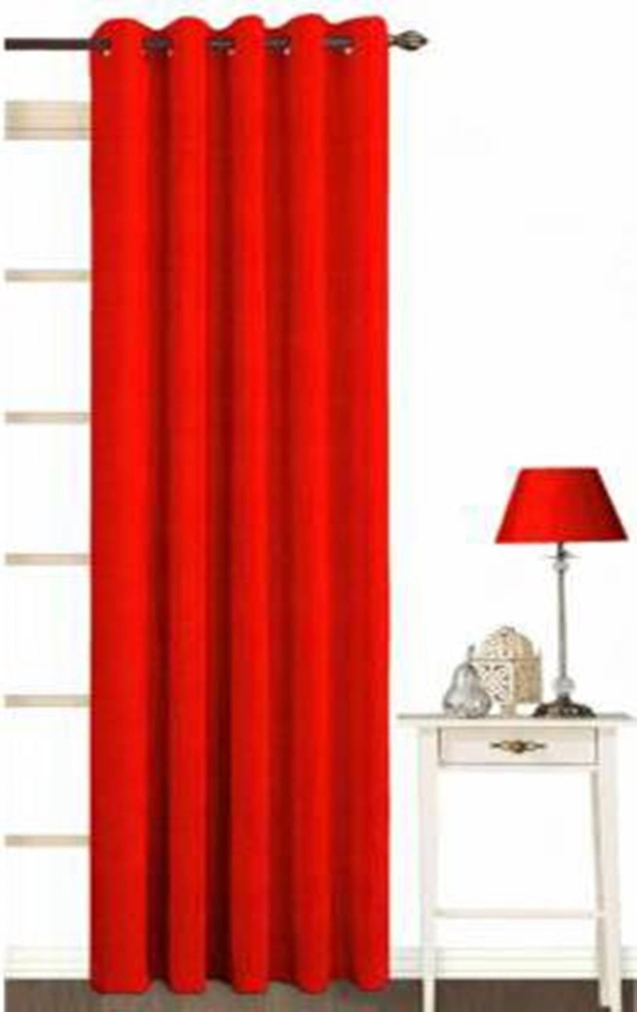 N2C Home Solid Semi-Transparent Eyelet Curtain 9 ft ( Pack of 1 ) - Red N2C Home Solid Semi-Transparent Eyelet Curtain 9 ft ( Pack of 1 ) - Red