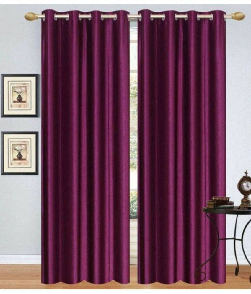     			N2C Home Solid Semi-Transparent Eyelet Curtain 7 ft ( Pack of 2 ) - Purple