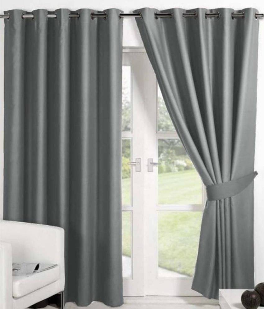 N2C Home Solid Semi-Transparent Eyelet Curtain 7 ft ( Pack of 2 ) - Dark Grey N2C Home Solid Semi-Transparent Eyelet Curtain 7 ft ( Pack of 2 ) - Dark Grey