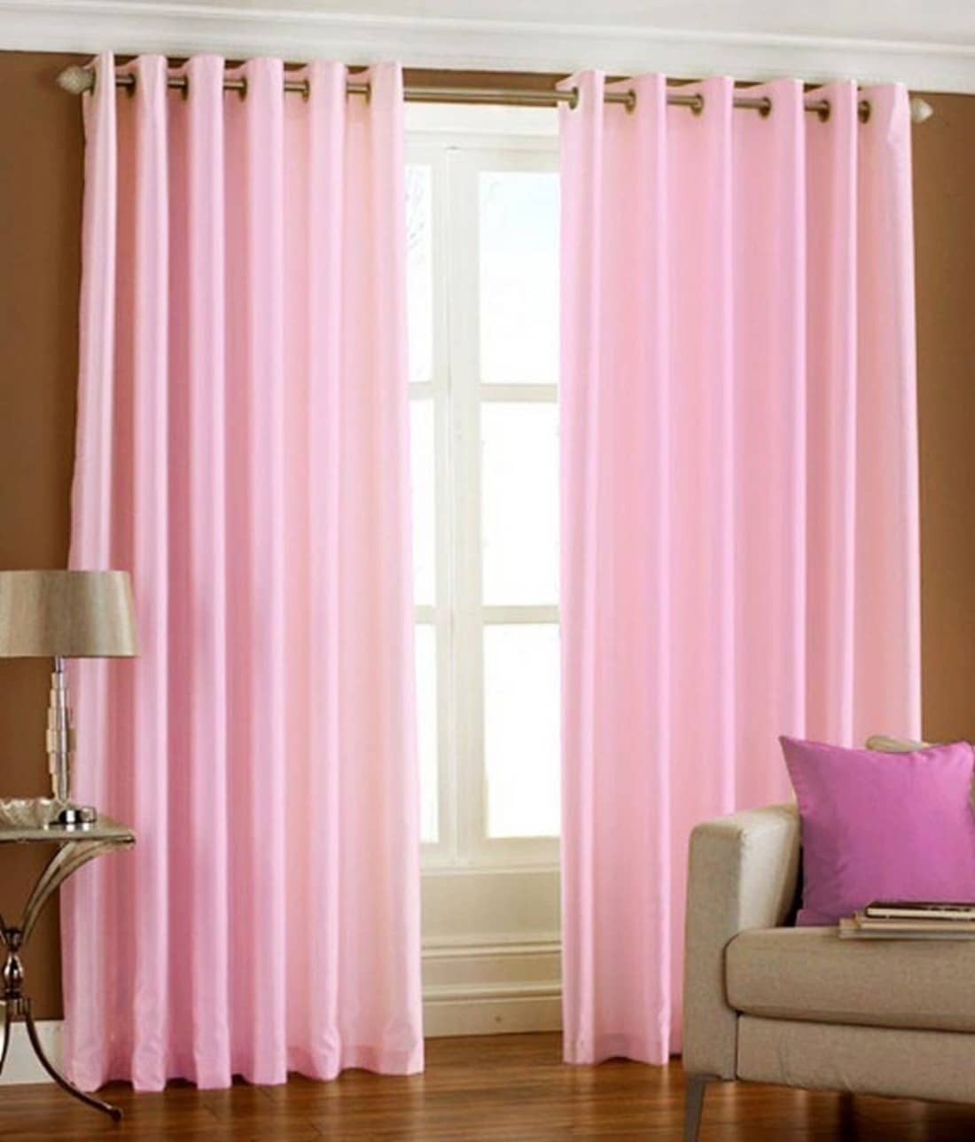 N2C Home Solid Semi-Transparent Eyelet Curtain 5 ft ( Pack of 2 ) - Pink