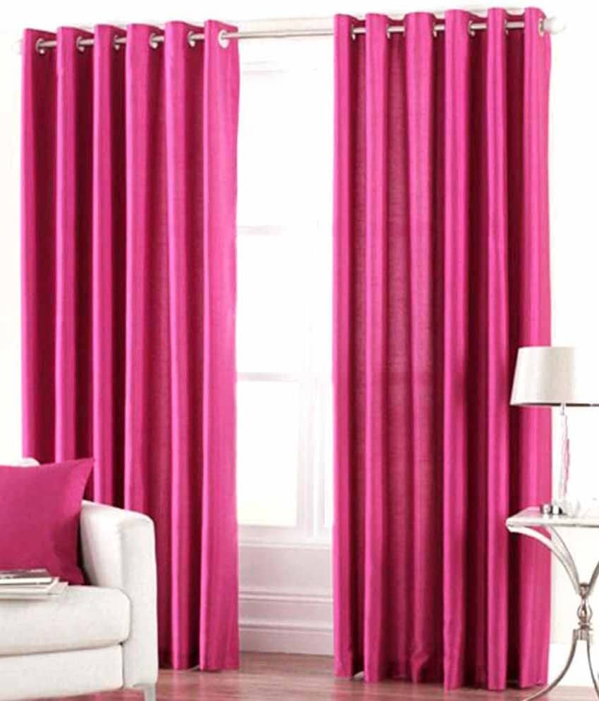 N2C Home Solid Semi-Transparent Eyelet Curtain 7 ft ( Pack of 2 ) - Pink