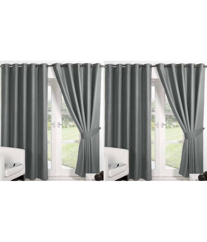 N2C Home Solid Semi-Transparent Eyelet Curtain 7 ft ( Pack of 4 ) - Dark Grey N2C Home Solid Semi-Transparent Eyelet Curtain 7 ft ( Pack of 4 ) - Dark Grey