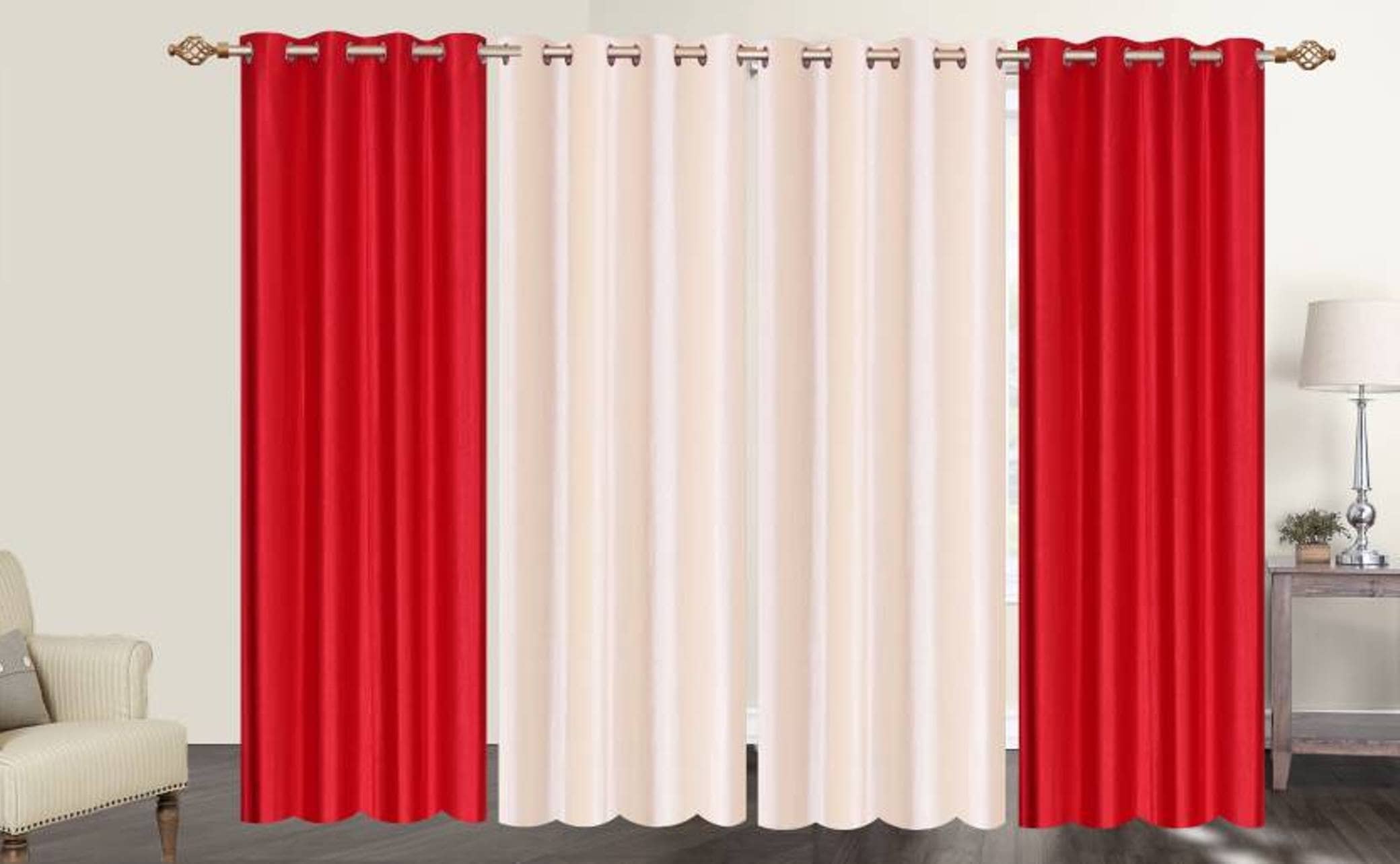 N2C Home Solid Semi-Transparent Eyelet Curtain 7 ft ( Pack of 4 ) - Multicolor