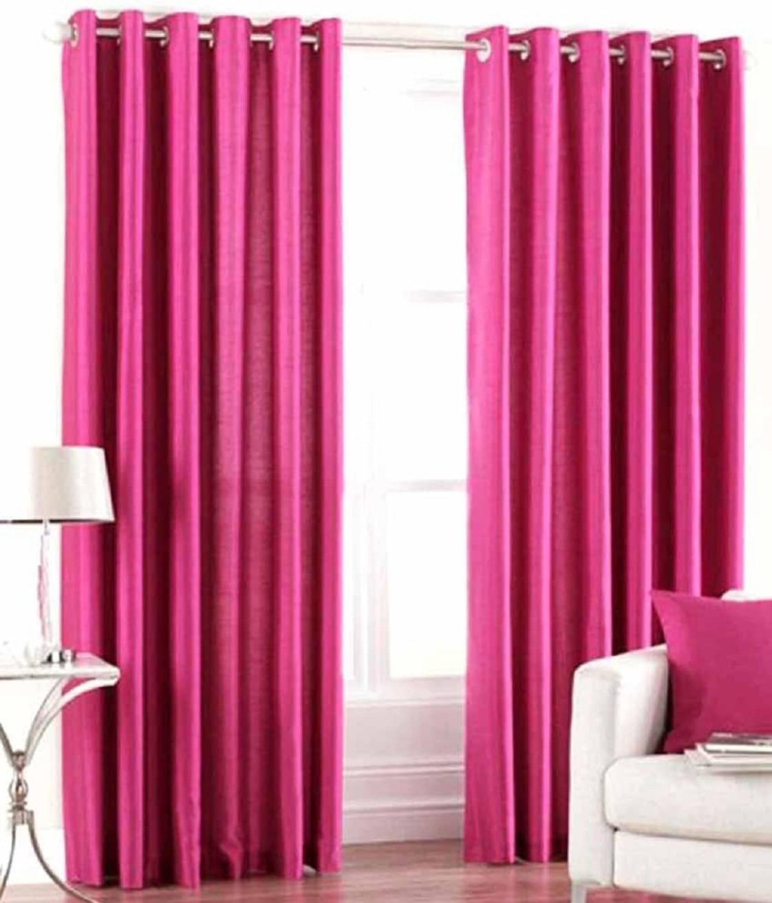 N2C Home Solid Semi-Transparent Eyelet Curtain 7 ft ( Pack of 2 ) - Pink N2C Home Solid Semi-Transparent Eyelet Curtain 7 ft ( Pack of 2 ) - Pink