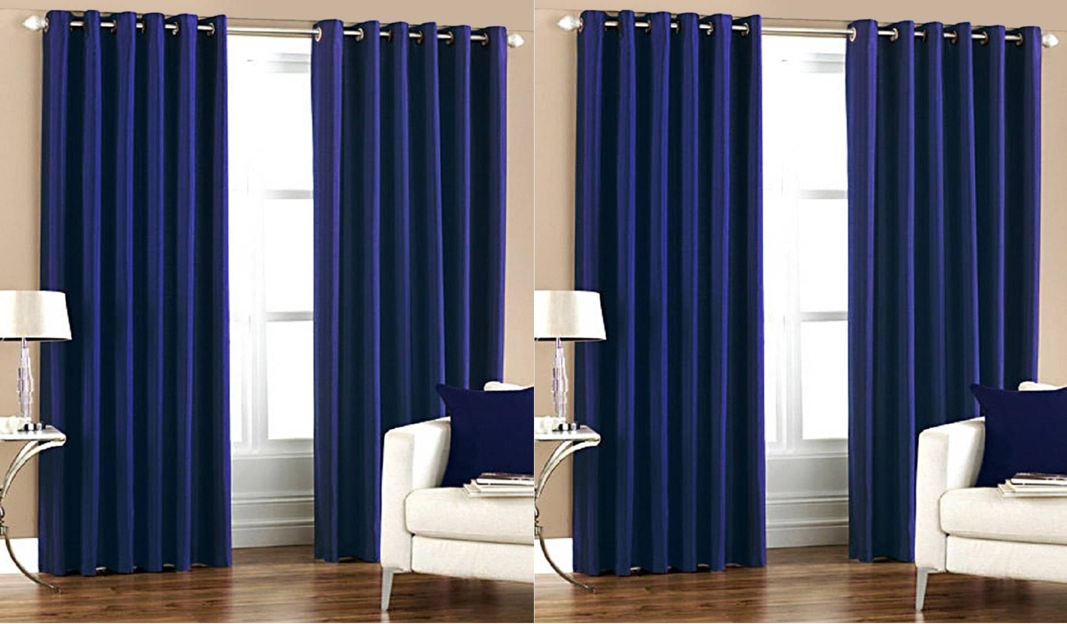     			N2C Home Solid Semi-Transparent Eyelet Curtain 5 ft ( Pack of 4 ) - Blue