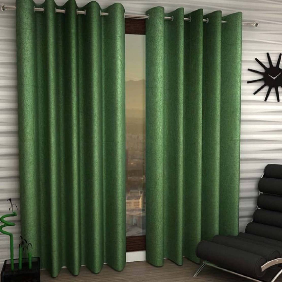 N2C Home Solid Semi-Transparent Eyelet Curtain 9 ft ( Pack of 2 ) - Green