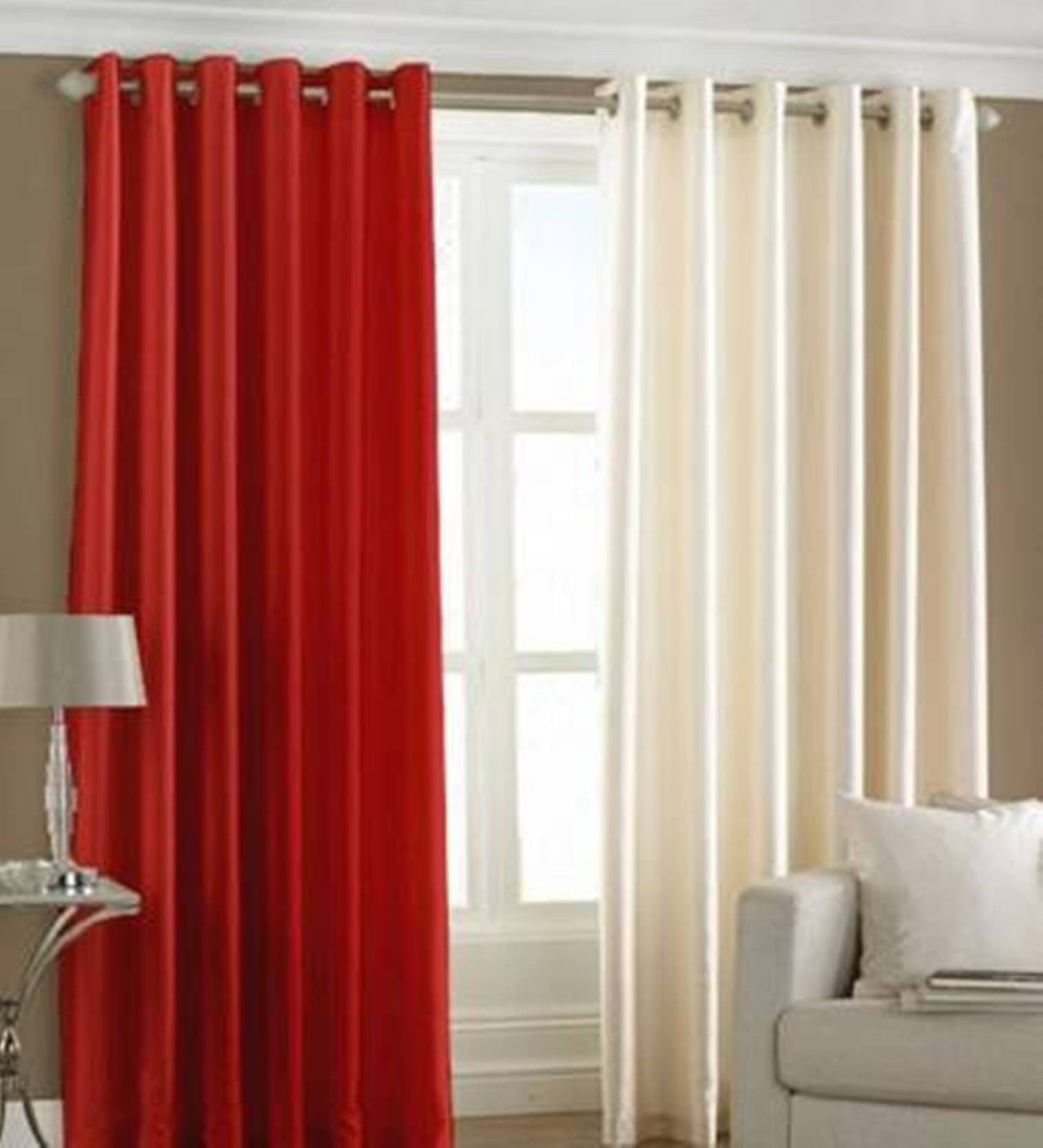 N2C Home Solid Semi-Transparent Eyelet Curtain 9 ft ( Pack of 2 ) - Red N2C Home Solid Semi-Transparent Eyelet Curtain 9 ft ( Pack of 2 ) - Red