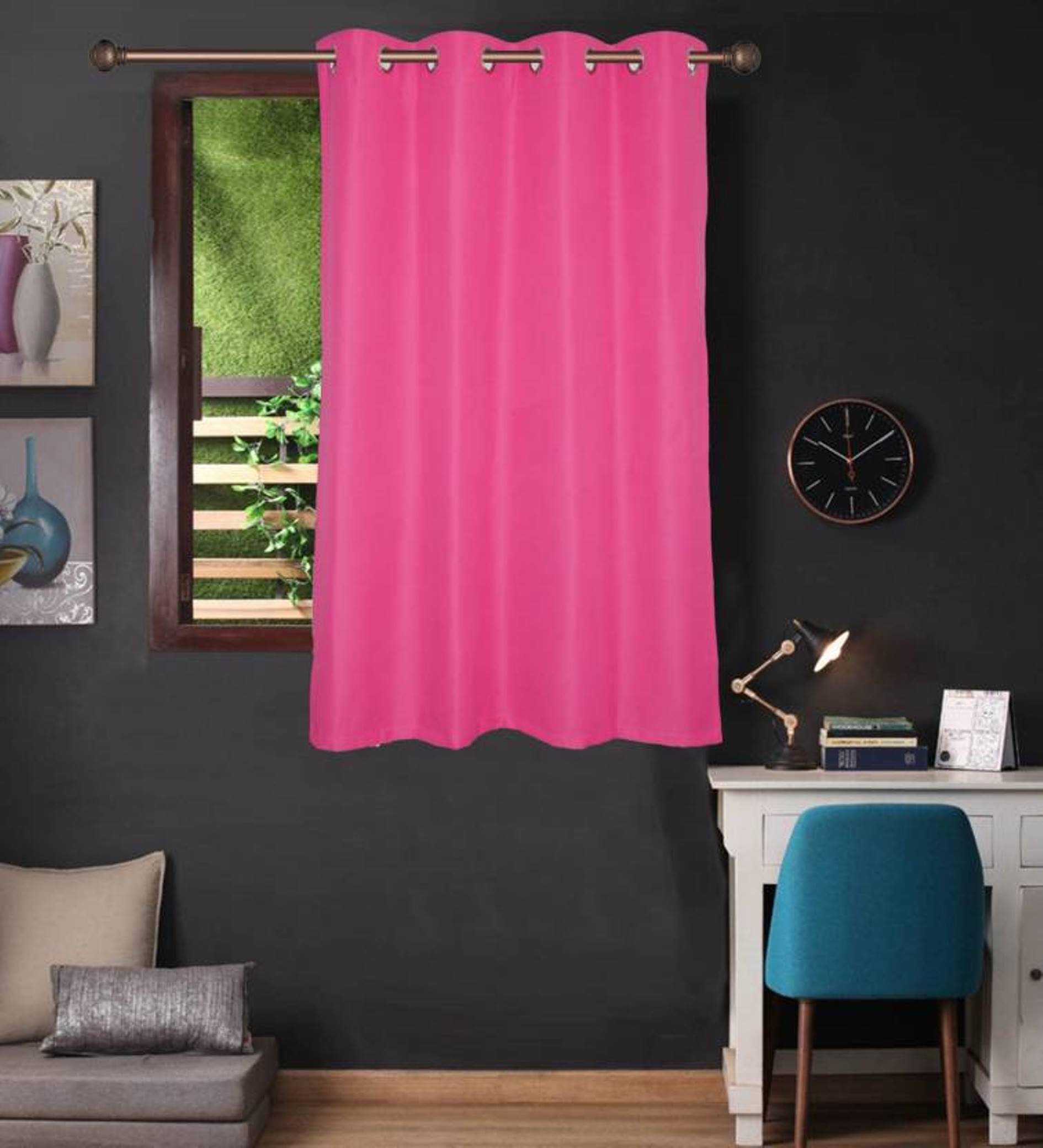 N2C Home Solid Semi-Transparent Eyelet Curtain 5 ft ( Pack of 1 ) - Pink N2C Home Solid Semi-Transparent Eyelet Curtain 5 ft ( Pack of 1 ) - Pink