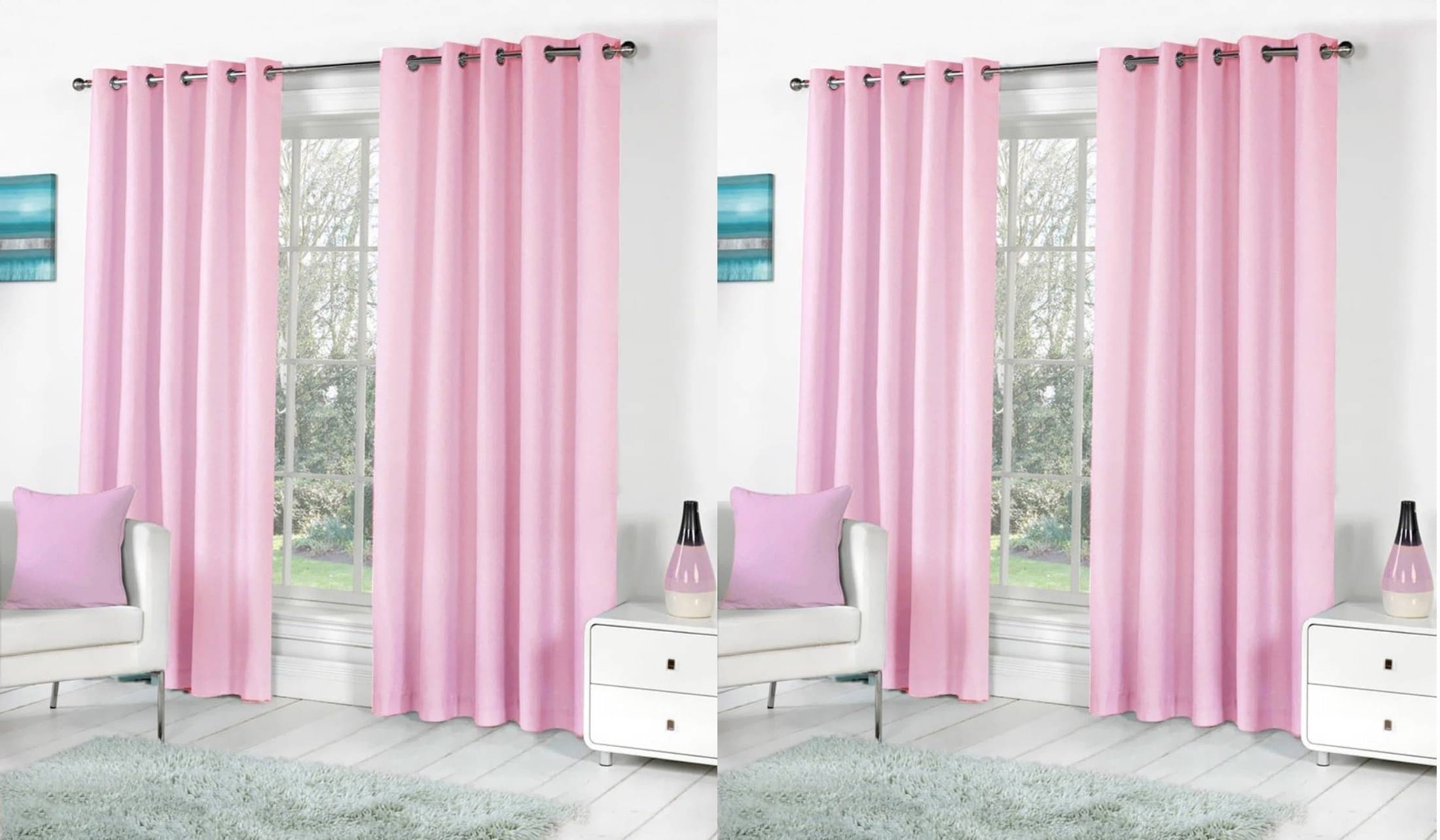     			N2C Home Solid Semi-Transparent Eyelet Curtain 7 ft ( Pack of 4 ) - Pink