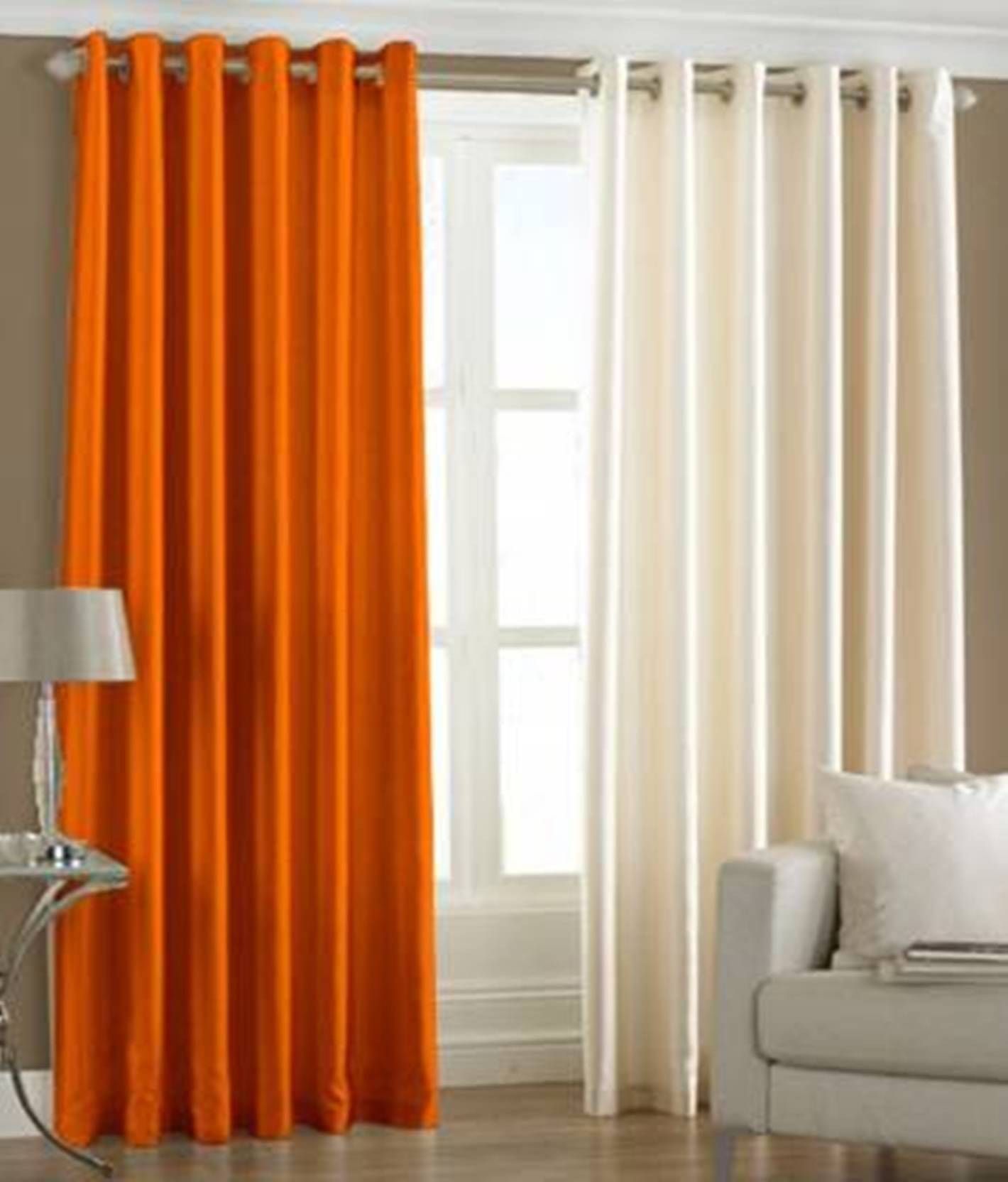     			N2C Home Solid Semi-Transparent Eyelet Curtain 7 ft ( Pack of 2 ) - Orange
