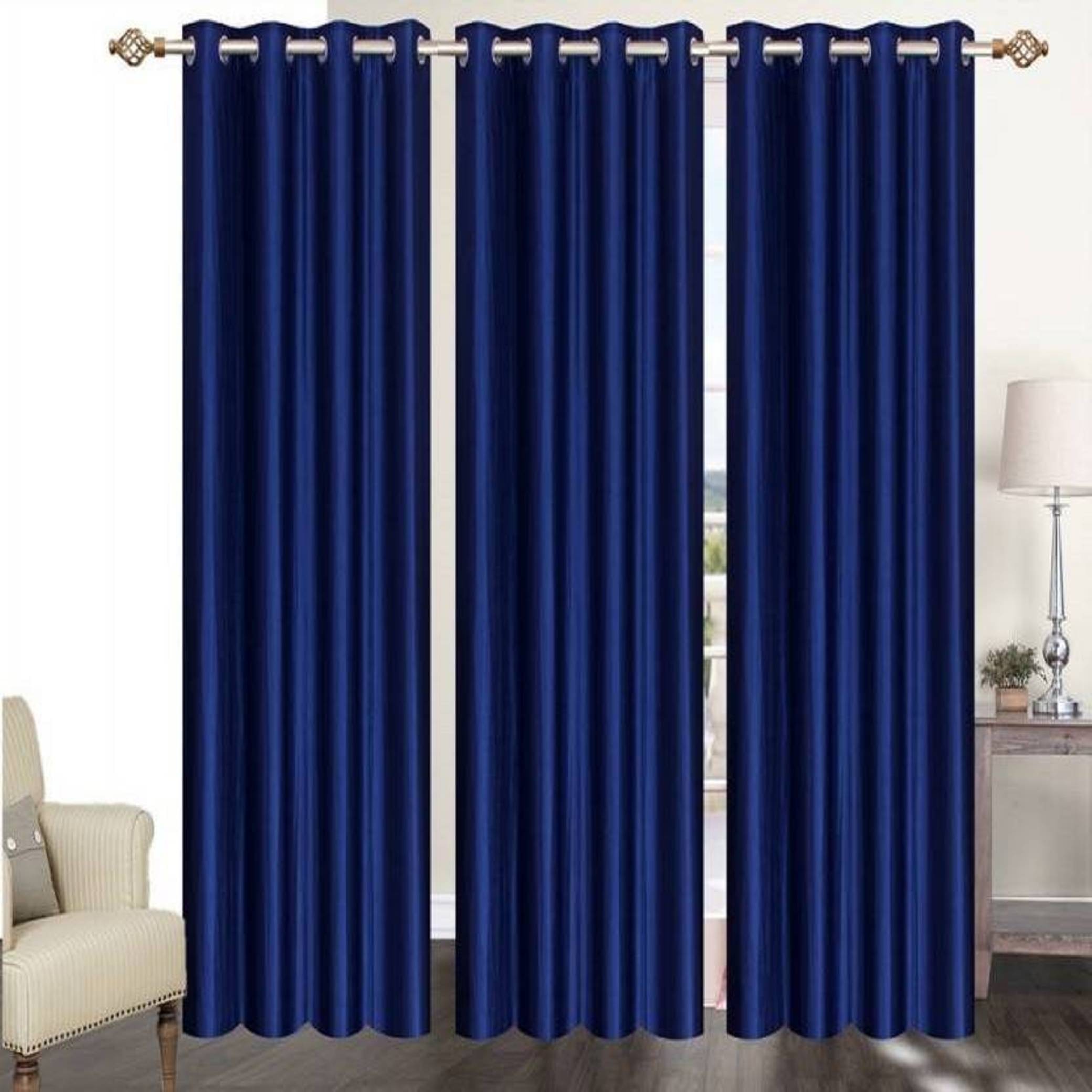     			N2C Home Solid Semi-Transparent Eyelet Curtain 5 ft ( Pack of 3 ) - Blue