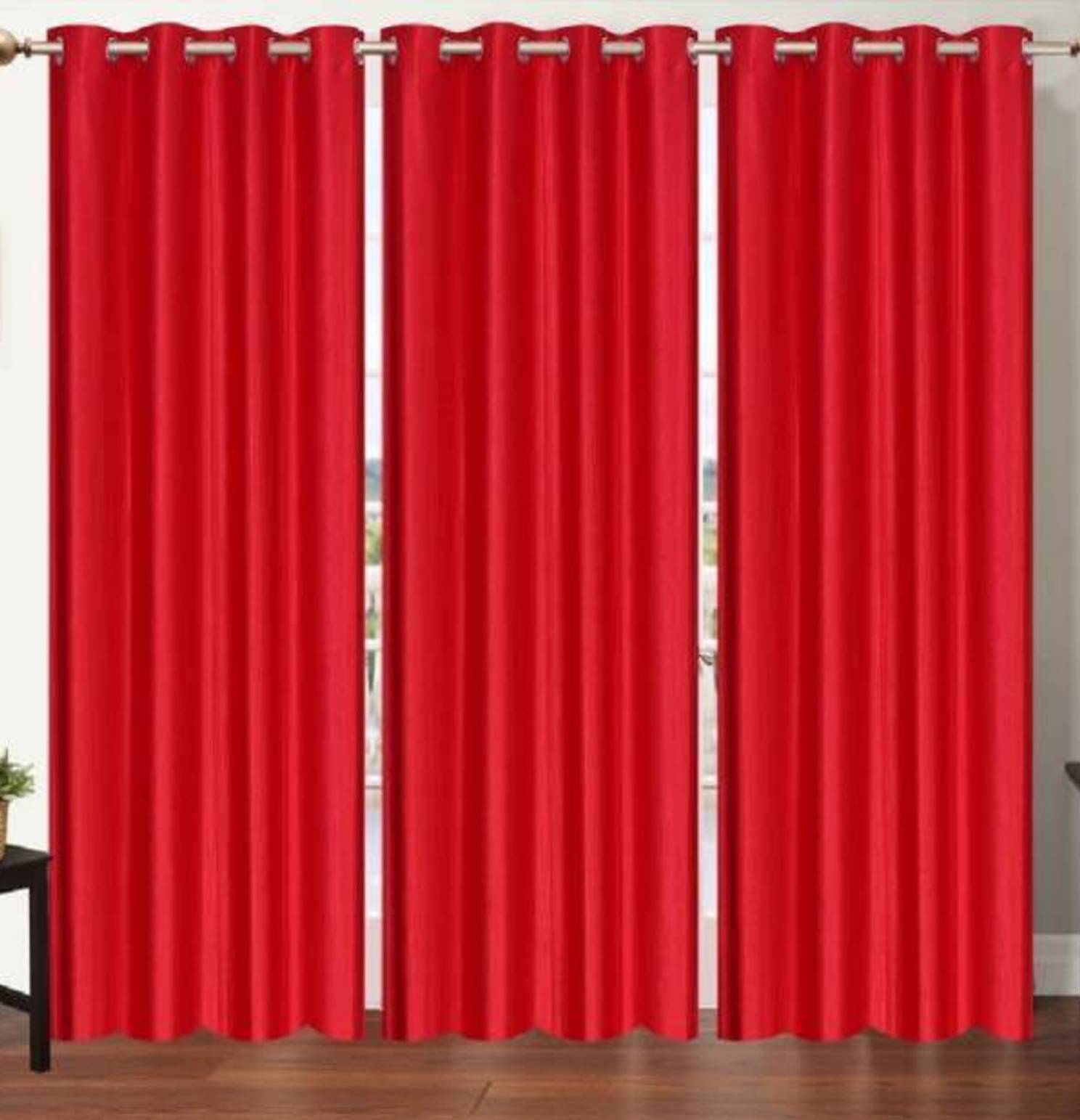     			N2C Home Solid Semi-Transparent Eyelet Curtain 5 ft ( Pack of 3 ) - Red