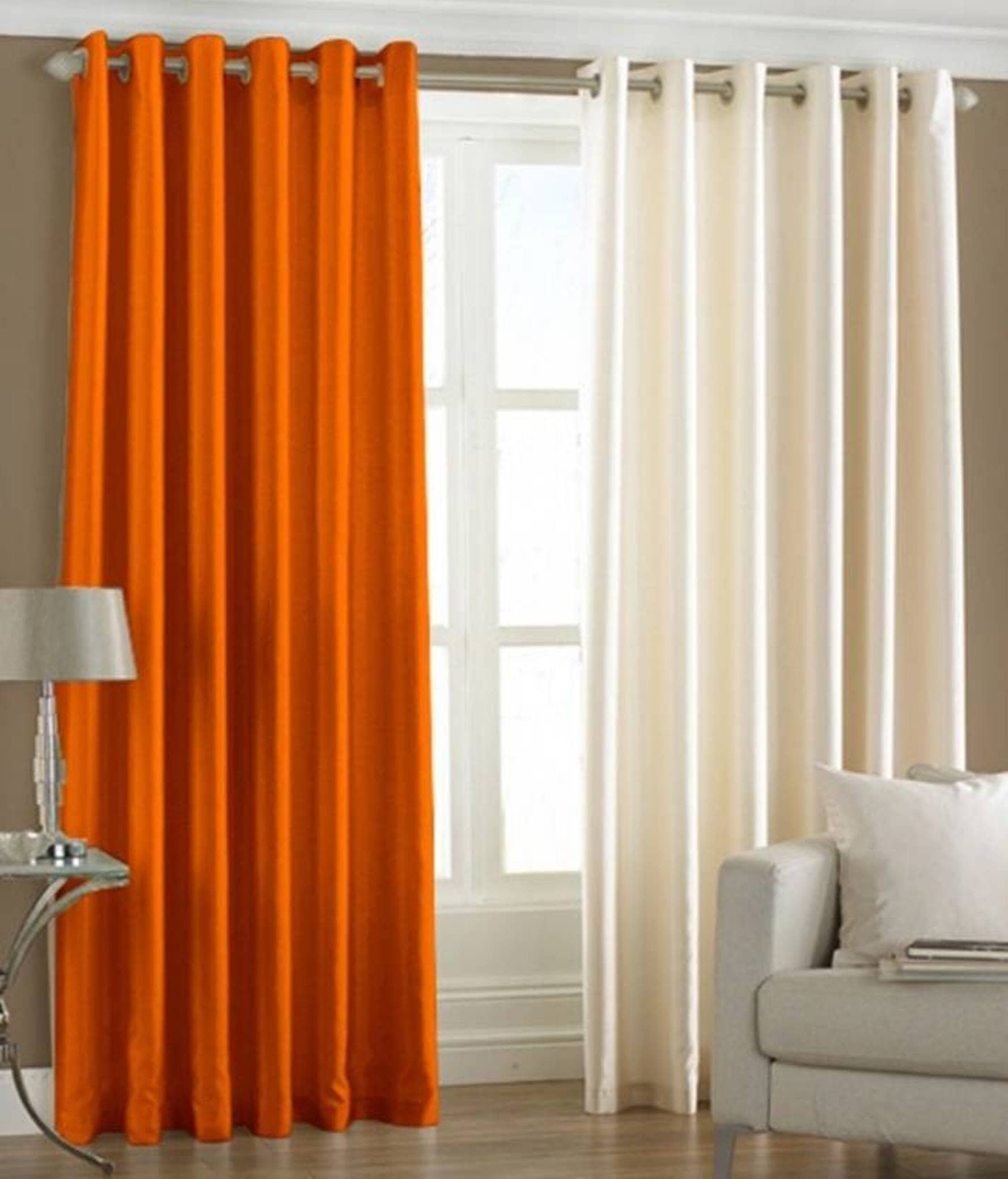 N2C Home Solid Semi-Transparent Eyelet Curtain 5 ft ( Pack of 2 ) - Multicolor