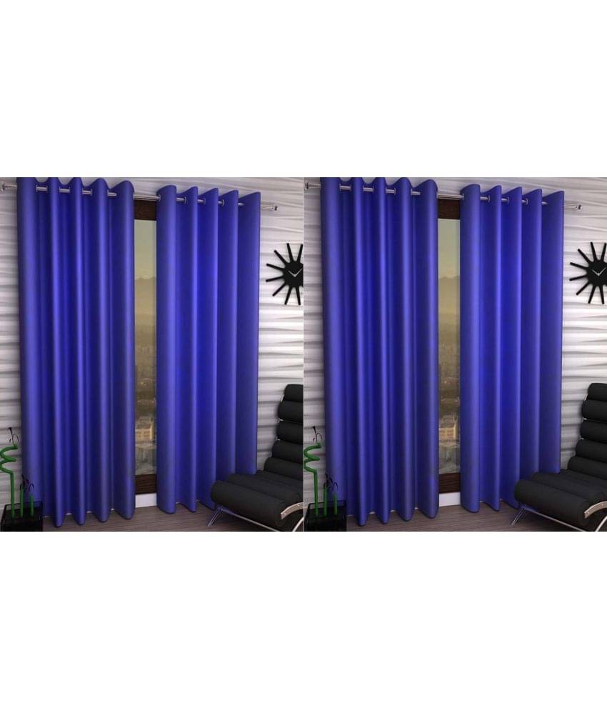 N2C Home Solid Semi-Transparent Eyelet Curtain 5 ft ( Pack of 4 ) - Blue N2C Home Solid Semi-Transparent Eyelet Curtain 5 ft ( Pack of 4 ) - Blue